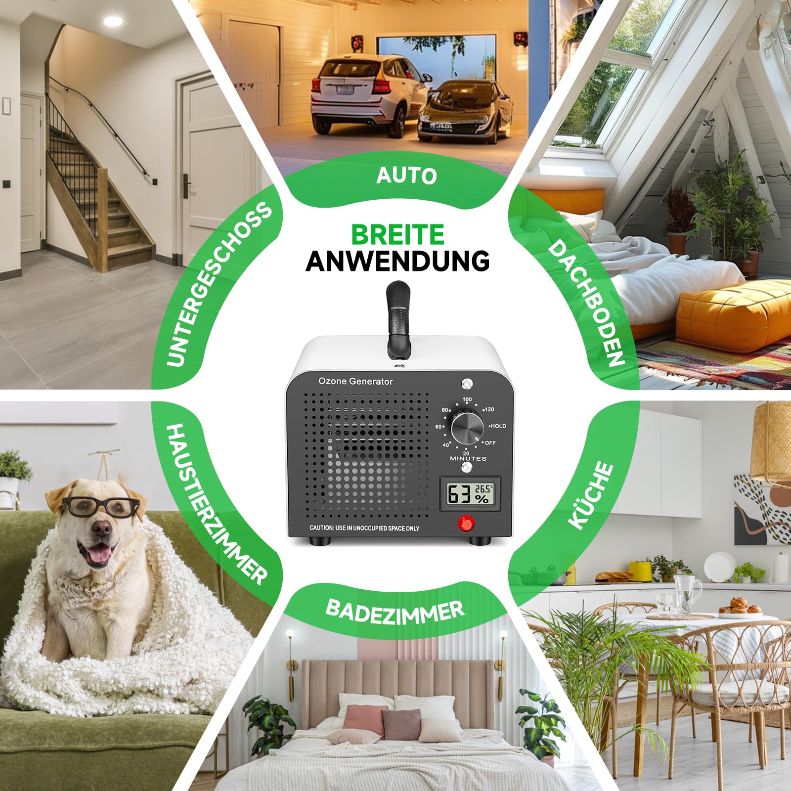 Ozongenerator 60000 mg/h Industrielles Ozon-Gerät mit 120-Minuten-Timer bis 350㎡ O3 Ozonisator Weiß