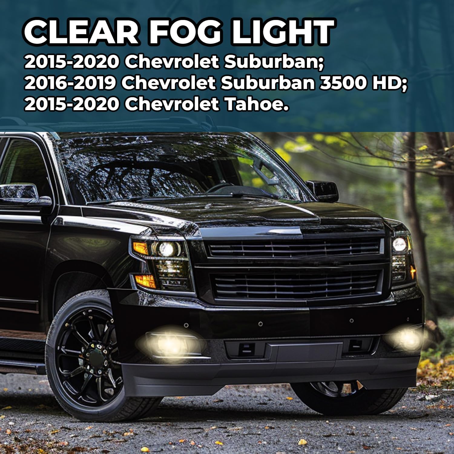 ECOTRIC Fog Lights w/Chrome Lips Compatible with 2015-2020 Chevy Chevrolet Tahoe Suburban Bumper Lamps w/Switch & Wiring Kit Replacemnet for GM2593160 GM259216 GM2592311 GM2593311 - Pair