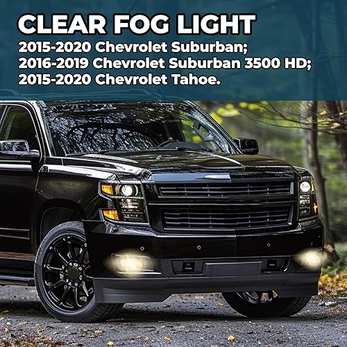 Miniatura 2 de ECOTRIC Luces antiniebla con labios cromados compatibles con Chevy Chevrolet Tahoe Suburban 2015-2020 con interruptor y kit de cableado de repuesto