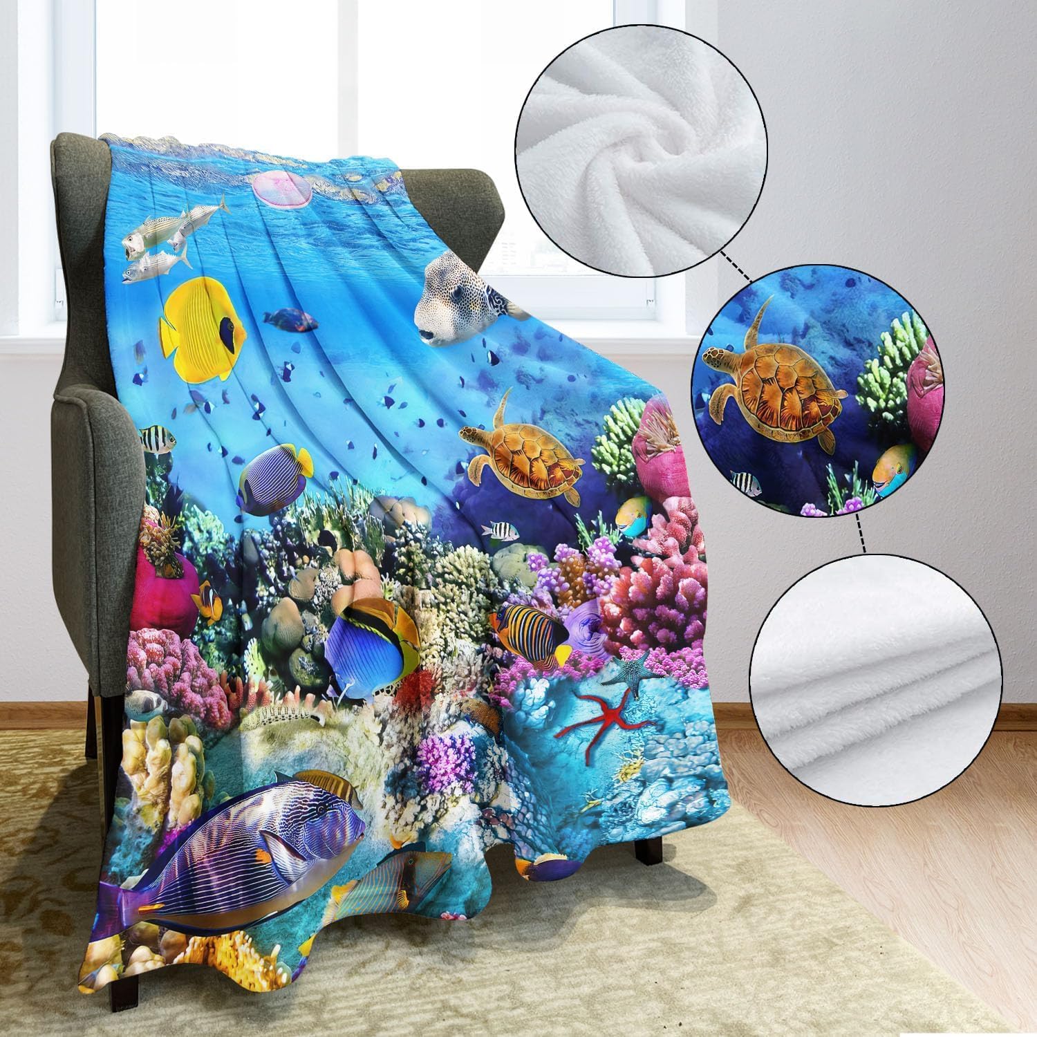HommomH Tropical Fish Blanket, 50x60 inches, Bright Underwater World Design, Soft Cozy Plush Throw for Couch Bed - Image 3