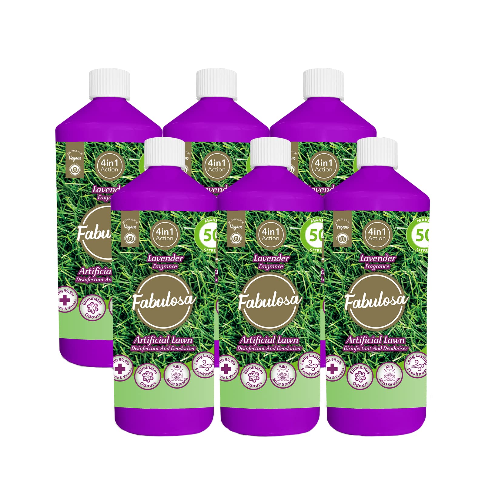 Fabulosa 4 in 1 All Purpose Disinfectant and Deodoriser, Pet Friendly Moss Growth Killer and Artificial Grass Cleaner, 1L, 6 Pack, Lavender