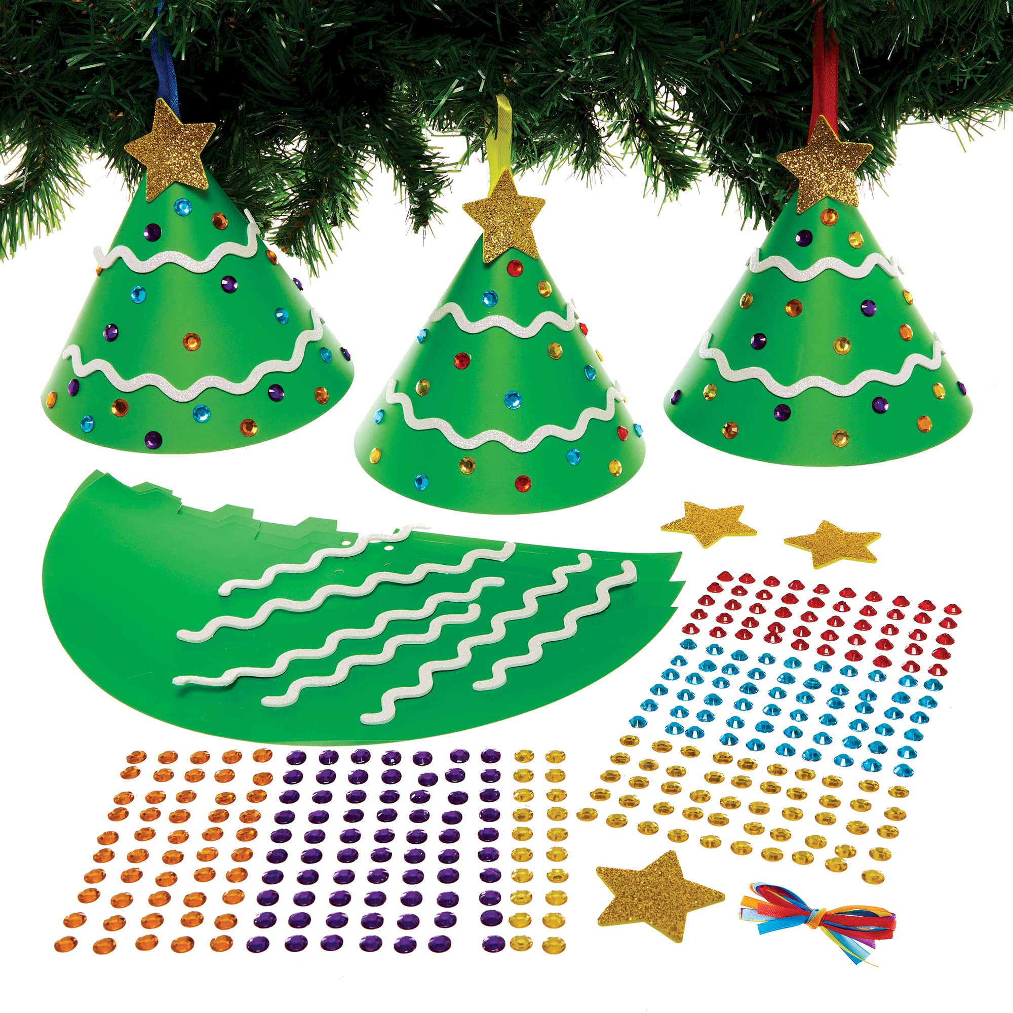 Baker Ross FX857 Christmas Tree Cone Decoration Kits - Pack of 6, Christmas Arts and Crafts Decoration Kits for Kids