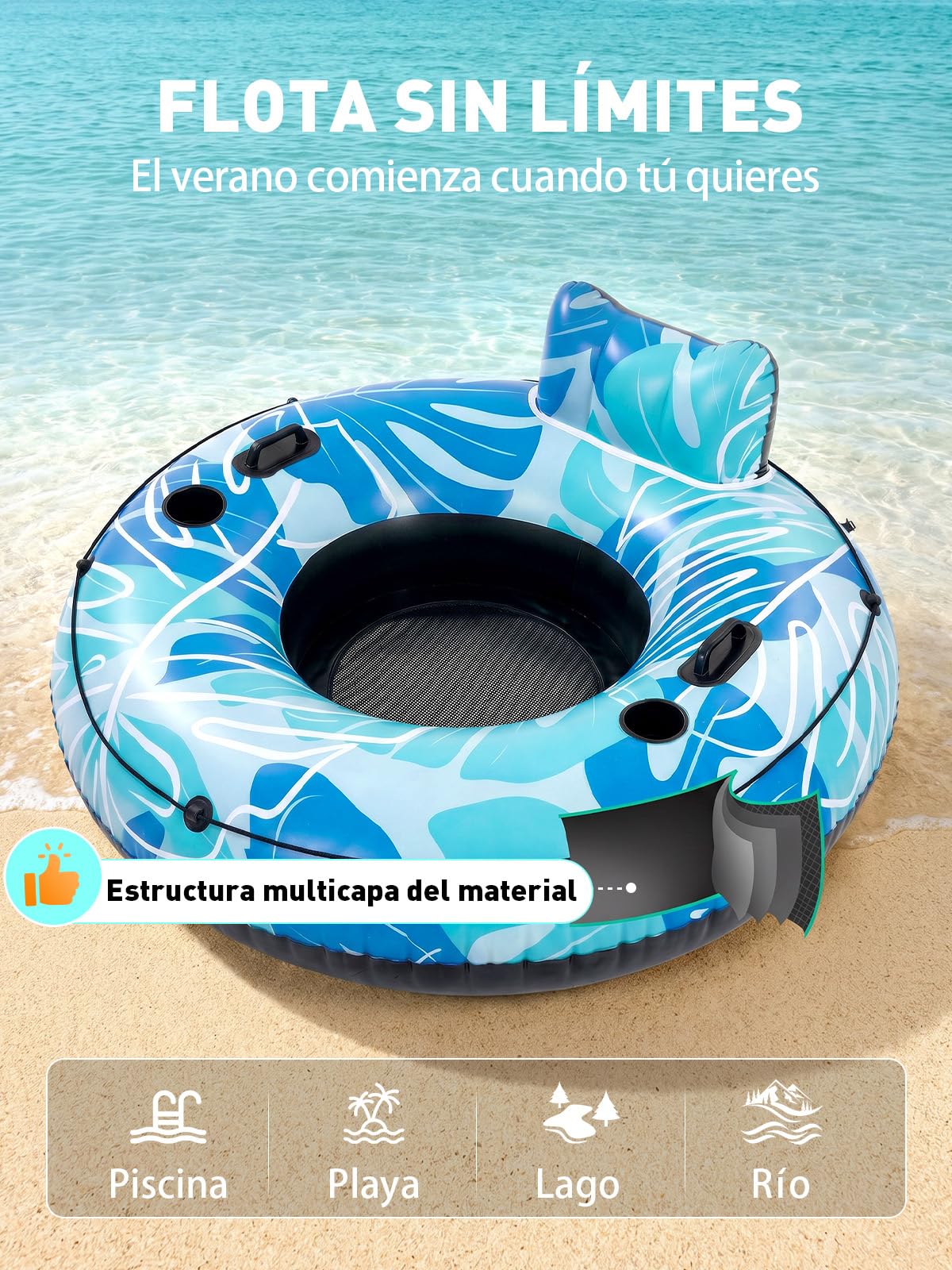 SOLAVERO Flotadores Inflables para Piscina, Inflable Flotador Adulto con 2 Asas y Portavasos, Silla Flotante, Sillon Hinchable para Fiesta Veraniega en Piscina