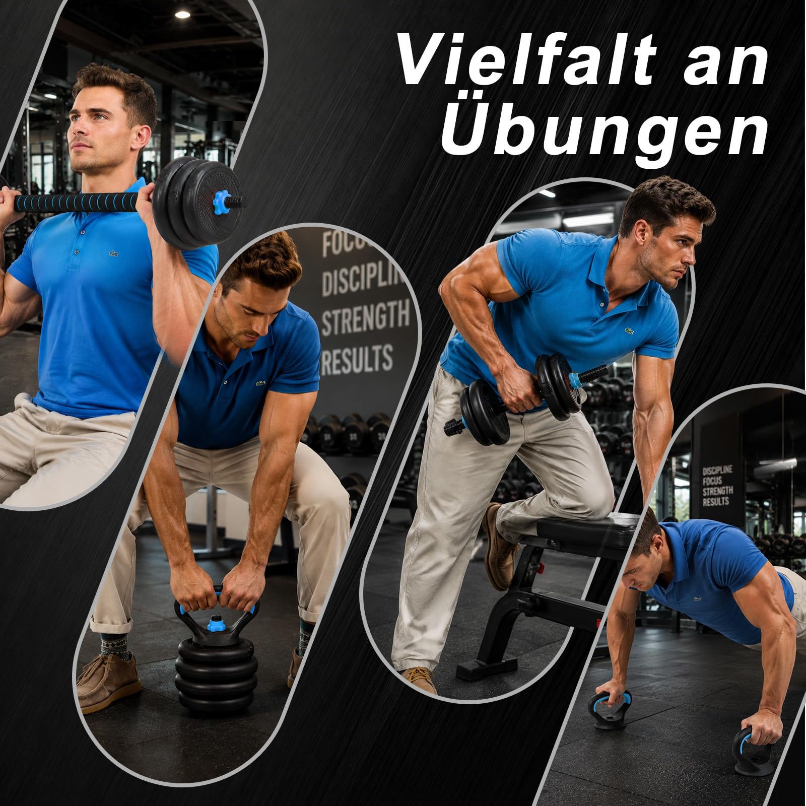 6-in-1 Multifunktions-Hantelset 20KG – Verstellbare Kurzhantel & Langhantel mit Kettlebell, Liegestützgriffen, Springseil & Bauchtrainer, Fitness Set