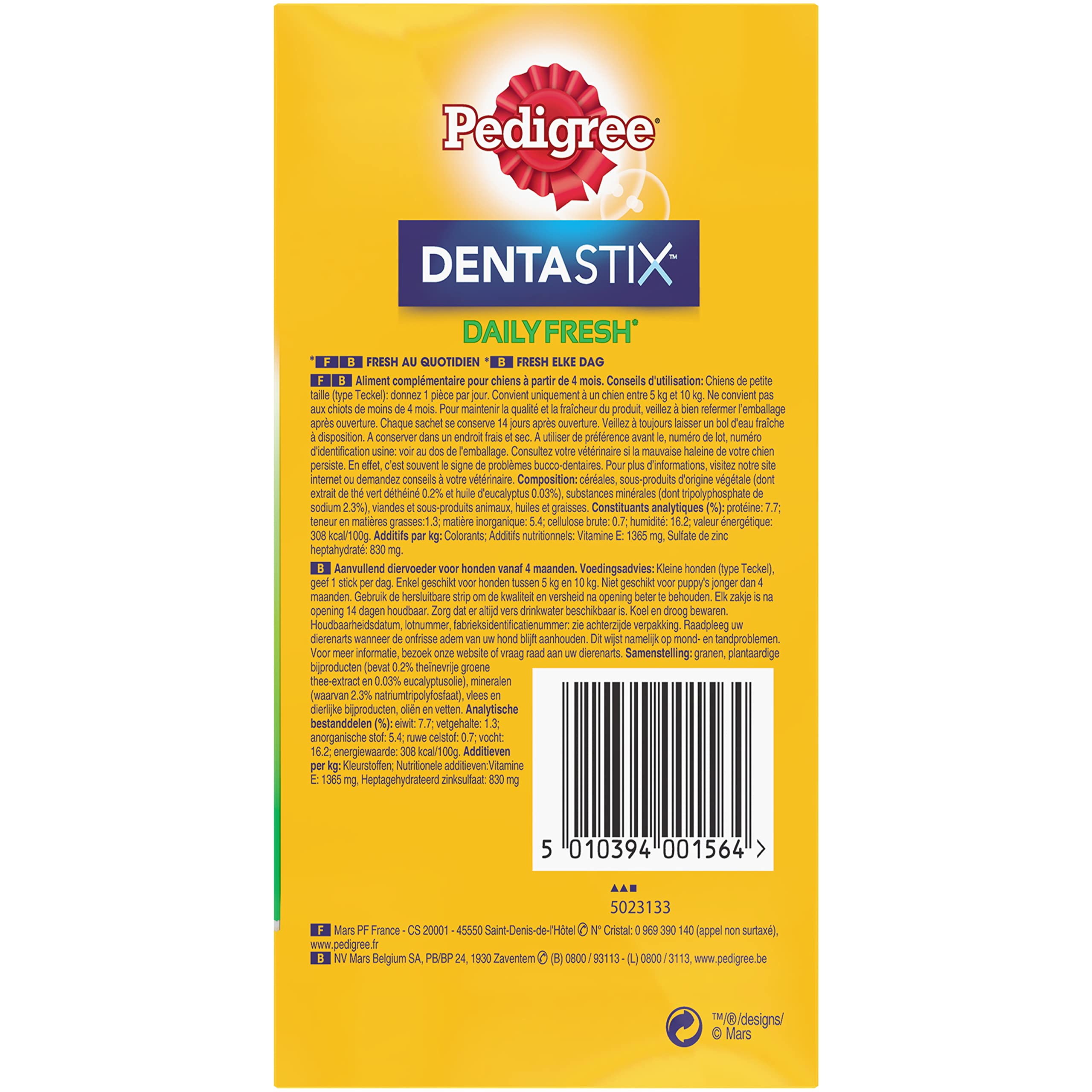 Pedigree, Snack per cani, Tratta per cani Dentastix Daily Fresh Dental Care, 4 x (4 x 7 stick / 110 g), 1,76 kg