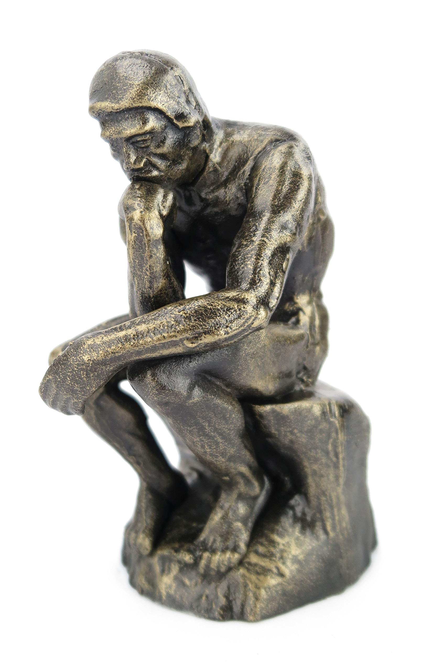 Clever-Deko The Thinker of Rodin Cast Iron Sculpture in Antique Style Bronze Effect Statue