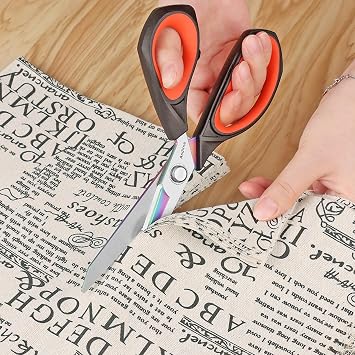 Asdirne Fabric Scissors, Dressmaking Scissors with Heavy Duty Multi-Purpose Titanium Coated Blades and Comfortable Soft Grip Handles, 25CM, Black/Red