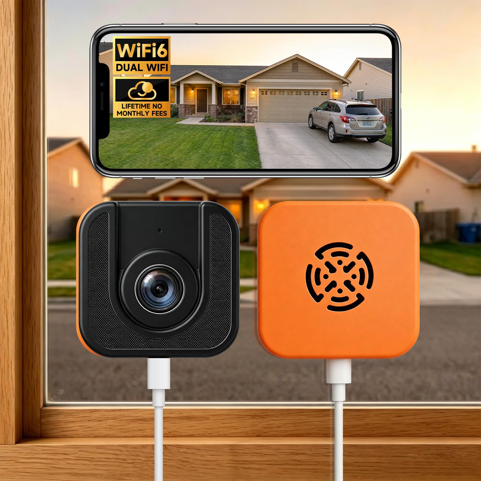 Photo 1 of CEMANTA 3MP No Drill Window Camera for Indoor & Outdoor Monitoring-Orange