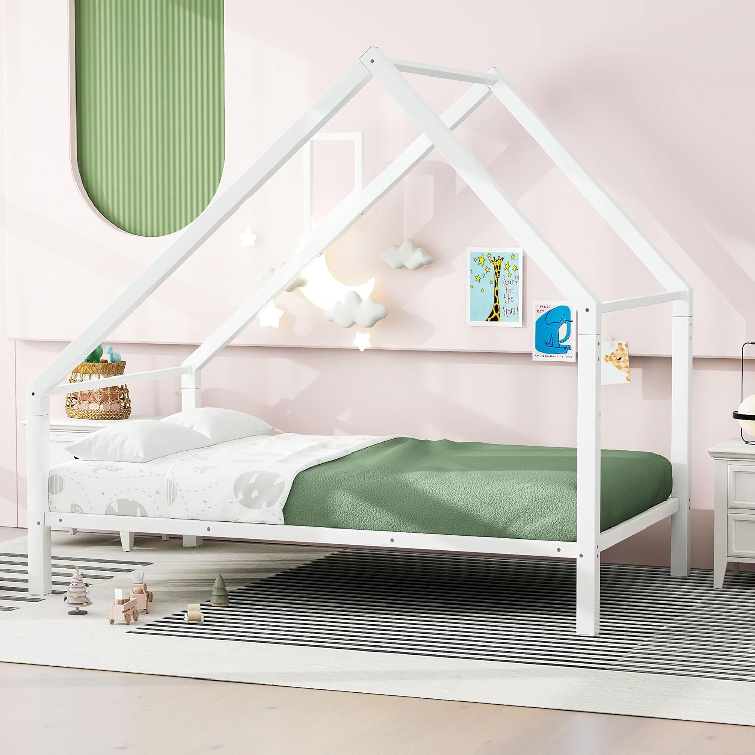 WOODRK Twin Size Metal House Shaped Platform Bed Frame with