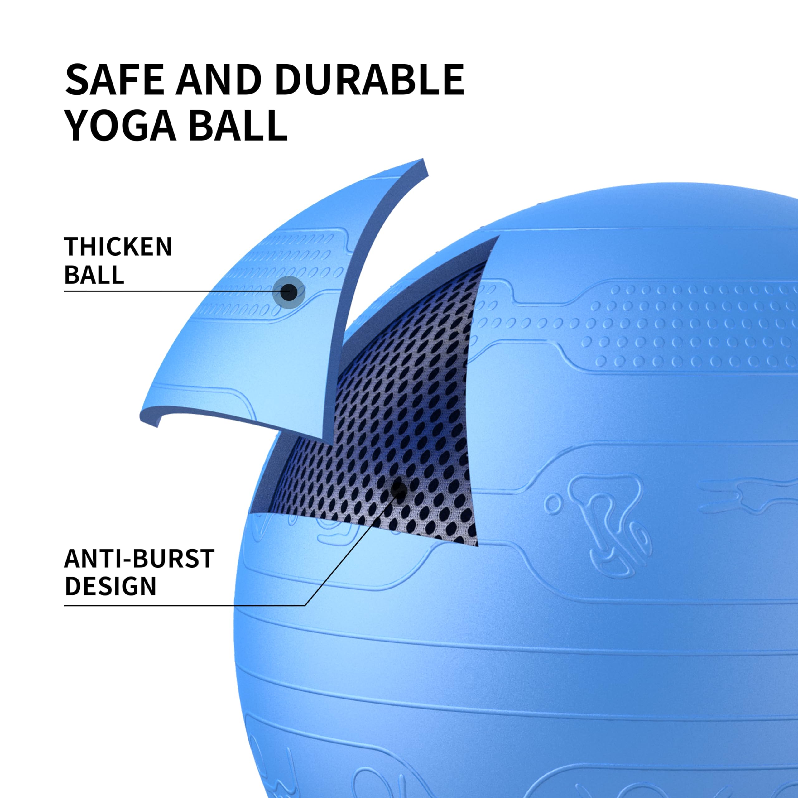 PROIRON Palla Fitness con Pattern di Pose, Fitball 55 cm 65 cm 75 cm con Pompa, Palla per Pilates, Esercizi, Ginnastica e Yoga