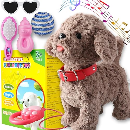 Walking Barking Dog Toy Singing Puppy Set, Repeat What You Say Teddy with Control Leash Electronic Dog, Touch or Voice Control Realistic Robot
