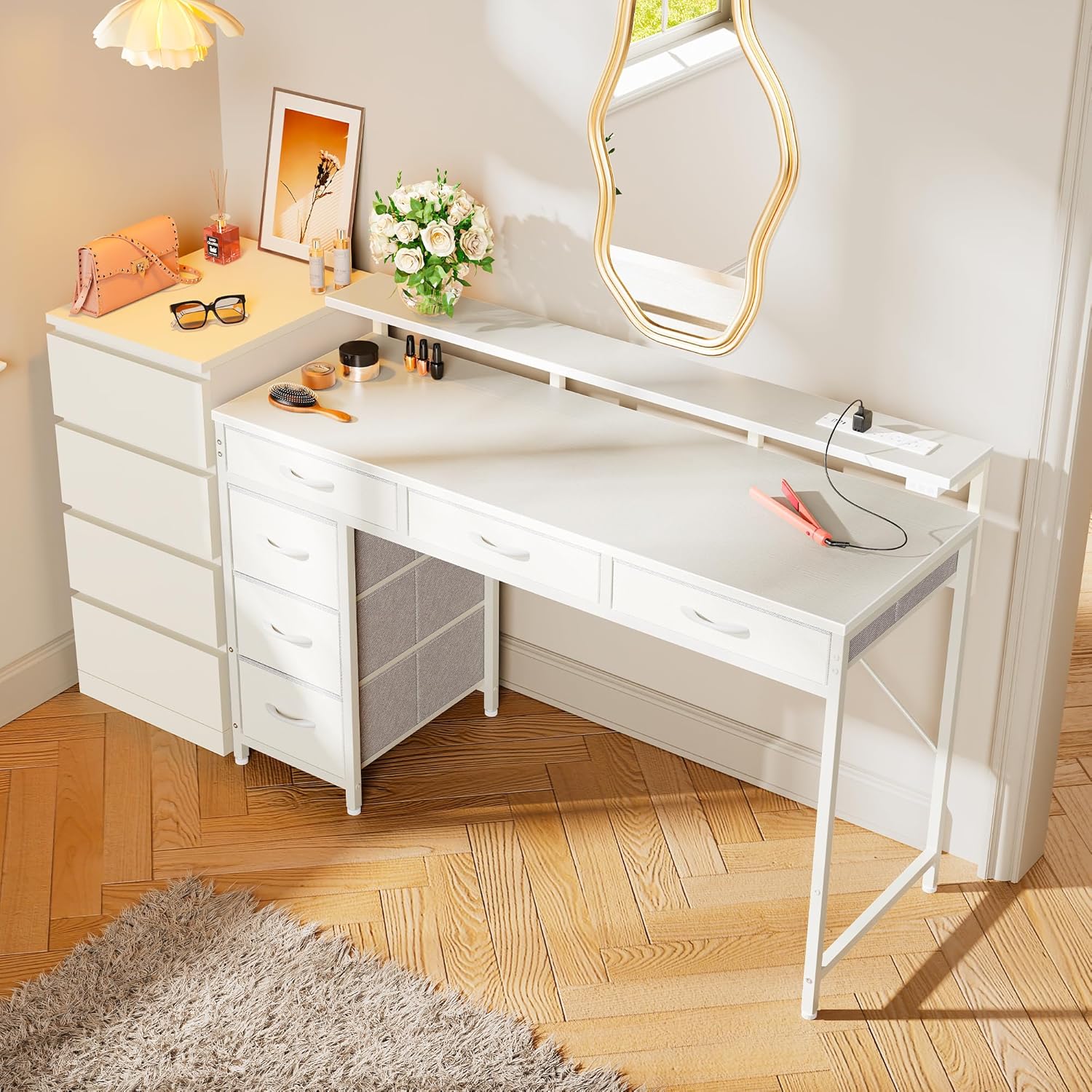 Revamp Your Workspace: Huuger Gaming Desk with LED Lights & Ample Storage