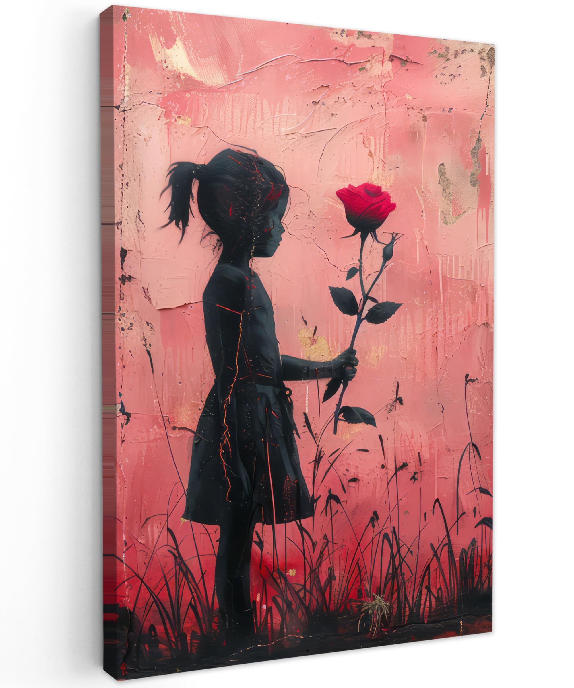 MuchoWow© Wandbilder Klein 20x30 cm Mini Wohnzimmer Wanddeko Schlafzimmer Zimmerdeko Wandgemälde Zimmer Deko auf Wand Dekoration Wall Art Graffiti - Mädchen - Rosa - Street art - Rose - Banksy Girl