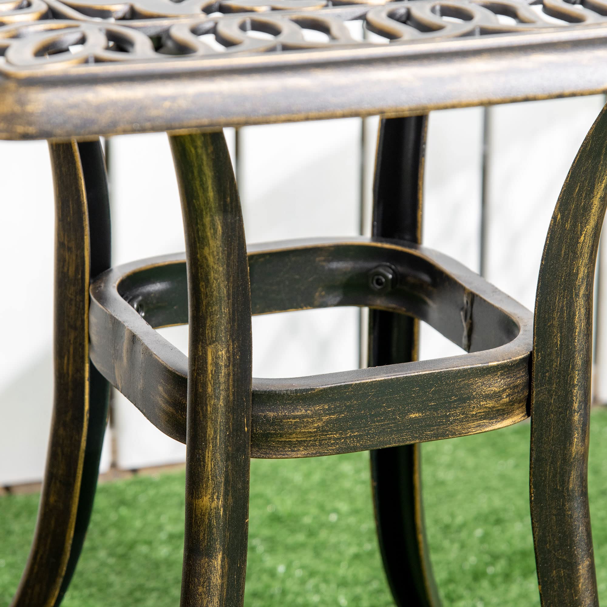 Outsunny Beistelltisch mit Schirmloch für Garten 54 x 54 x 52,5 cm Bronze | Terrassentisch, Gartentisch mit Aluminiumrahmen, Kaffeetisch für Balkon