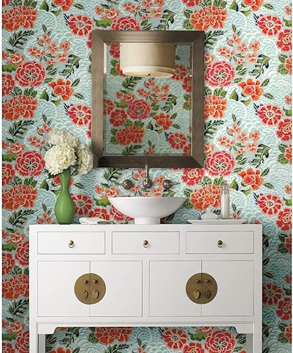 Miniatura 2 de RoomMates Waverly RMK11854RL Zen Garden - Papel tapiz autoadhesivo (18 pulgadas x 18.86 pies), fácil aplicación, sin residuos pegajosos, azul y rosa