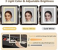 Vista 5 de Wodeer Escritorio de maquillaje con espejo y luces, tocador negro con parte superior de cristal, almacenamiento de joyas, tomas de corriente, 3