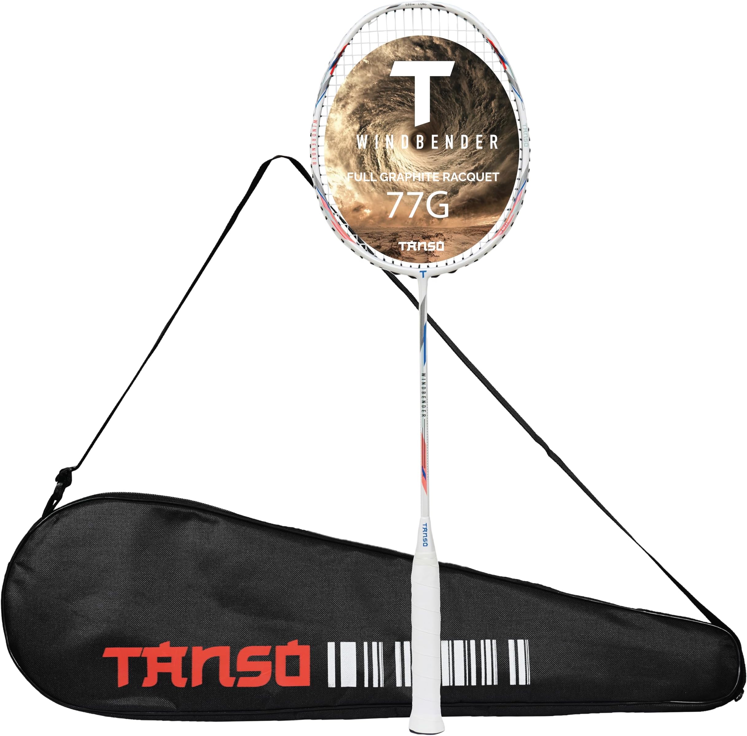 Windbender Full Graphite Ultra Light Weight Carbon Fibre Strung Badminton Racket (32 Lbs Tension, 680 mm Long, 77 Grams, Strung with Premium Strings and Full Racquet Cover)