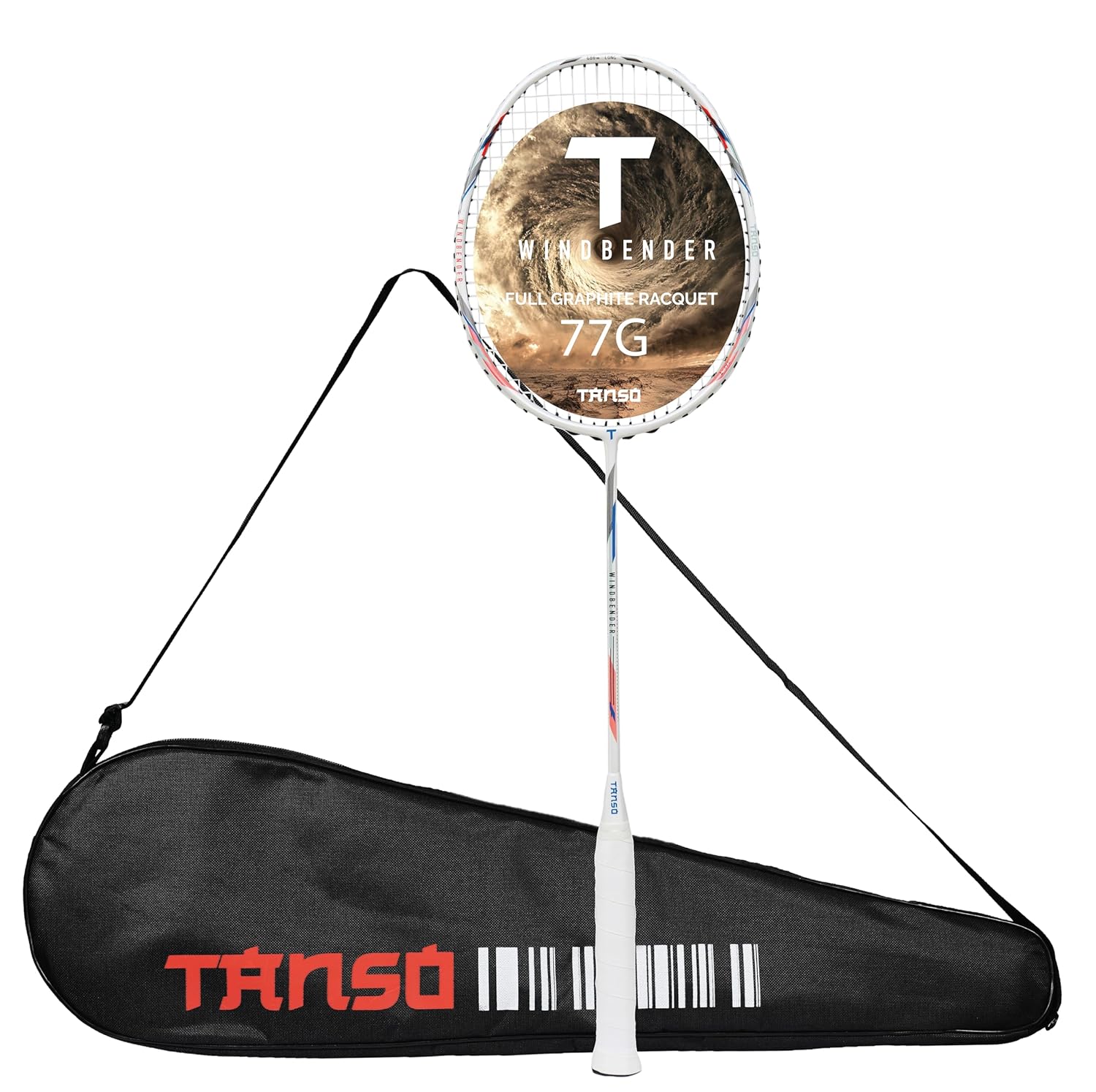 TANSO Windbender Full Graphite Ultra Light Weight Carbon Fibre Strung Badminton Racket (32 Lbs Tension, 680 mm Long, 77 Gr