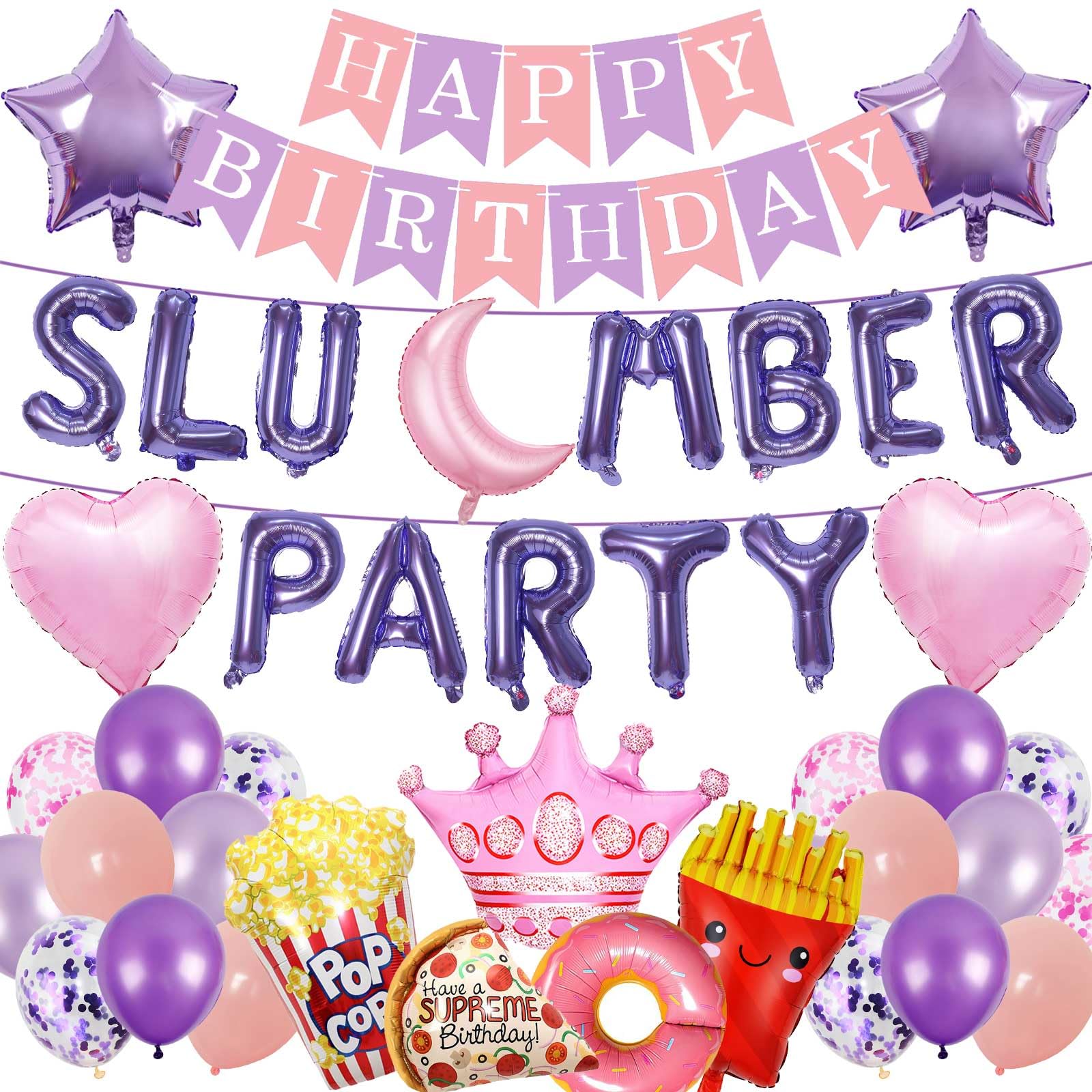 Girls Night Sleepover Party Supplies - 43 Pcs Slumber Pajama Party Happy Birthday Banner Foil Balloon For Mean Girls Party Decoration