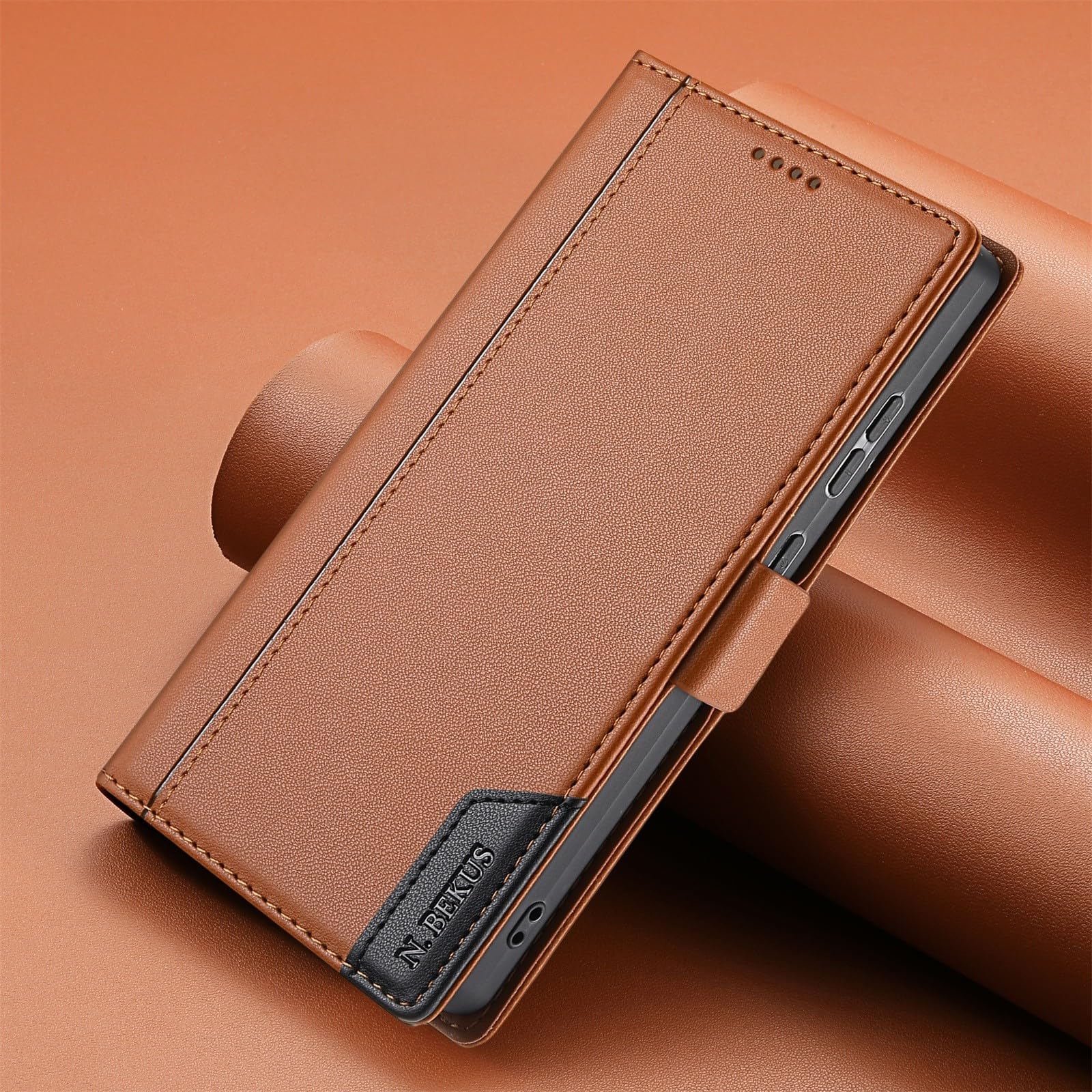 Étui pour iPhone 8 Plus/7 Plus (couleur : marron) Portefeuille en cuir avec fente pour carte Flip Magnétique Coque arrière Premium