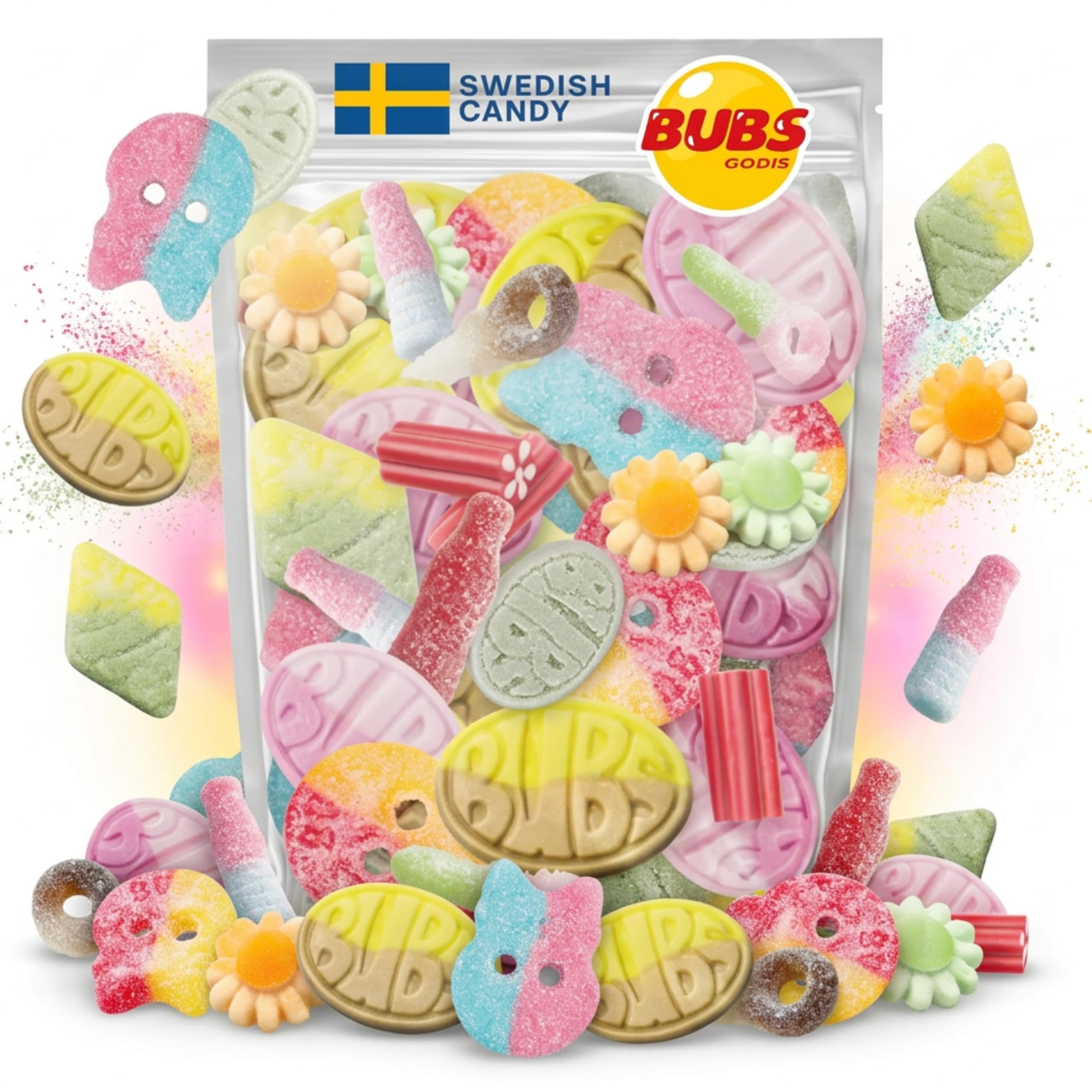 Bubs Swedish Candy Mix - Authentic Sweet and Sour Swedish Gummies - 1 Pound of Gummy Candy From Sweden - Bubs Rombs, Bubs Ovals, Big Swedish Candy