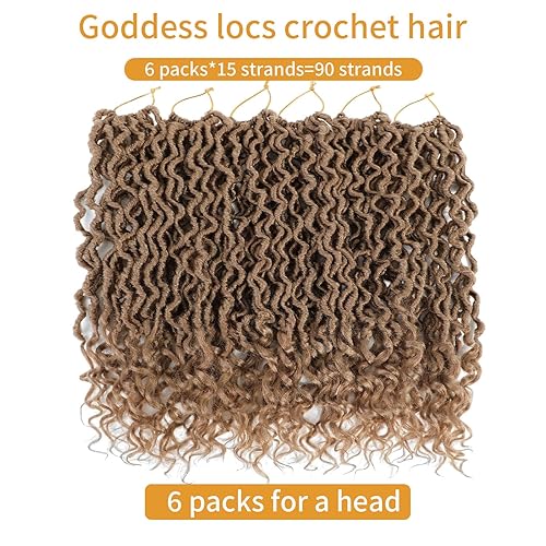 Miniatura 10 de Goddess Locs - Cabello de ganchillo de 14 pulgadas, 6 paquetes de extensiones de cabello sintético preanudado de diosa para niños y mujeres, trenzas