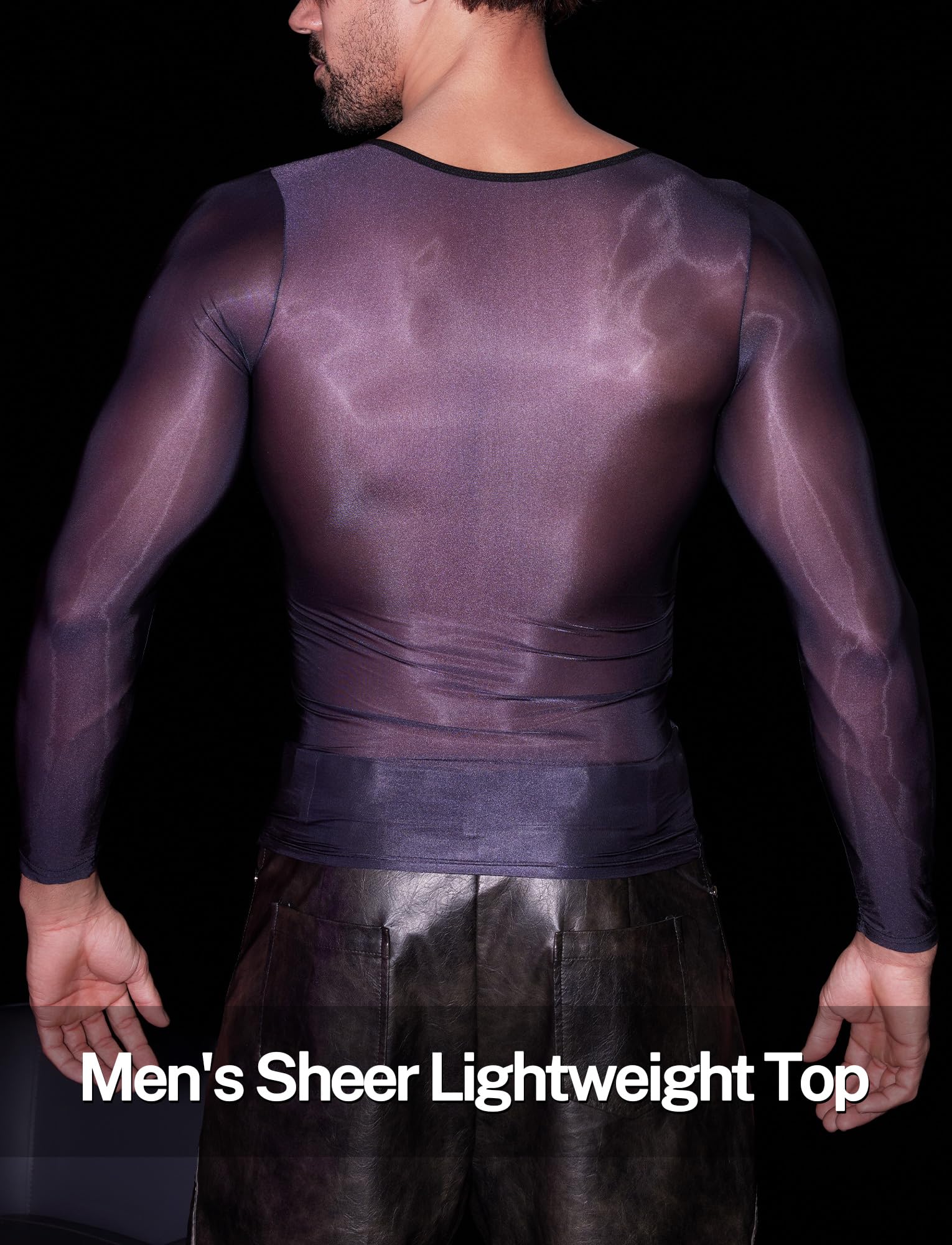 AIEOE Haut Transparent Homme T-Shirt Sexy en Maille Manches Longues sous-vêtement Respirant Clubwear Taille Unique S-M