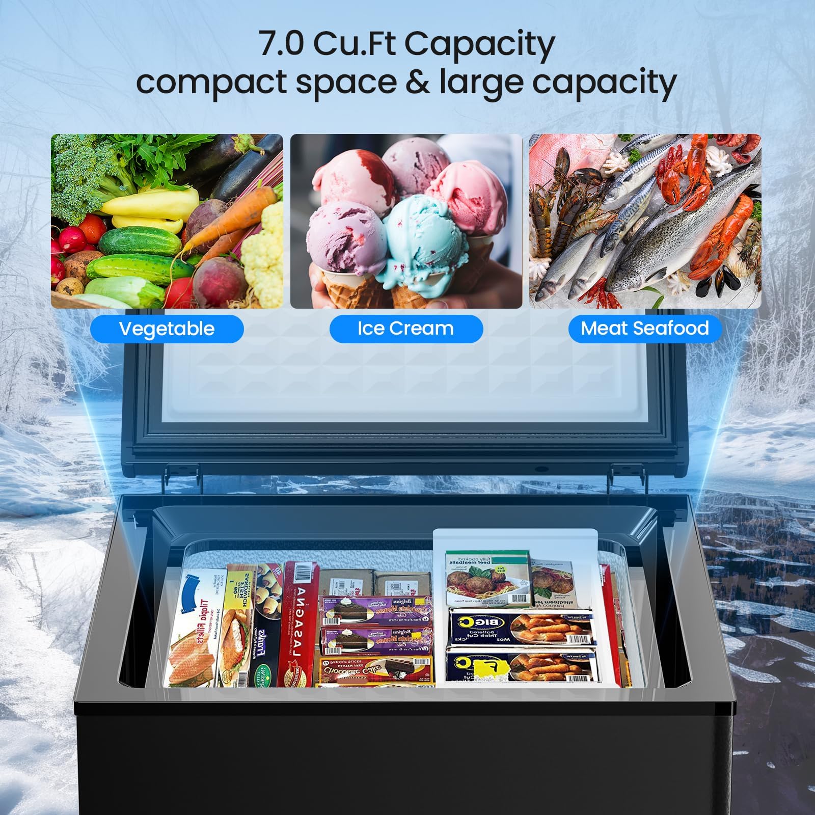 Kismile 3.5 Cubic Feet Chest Freezer With 2 Removable Baskets Free Standing Top Open Door Compact Deep Freezer With Adjustable Temperature For Home/Kitchen/Office/Bar (3.5 Cubic Feet, Black) on Fridge.com - View 4