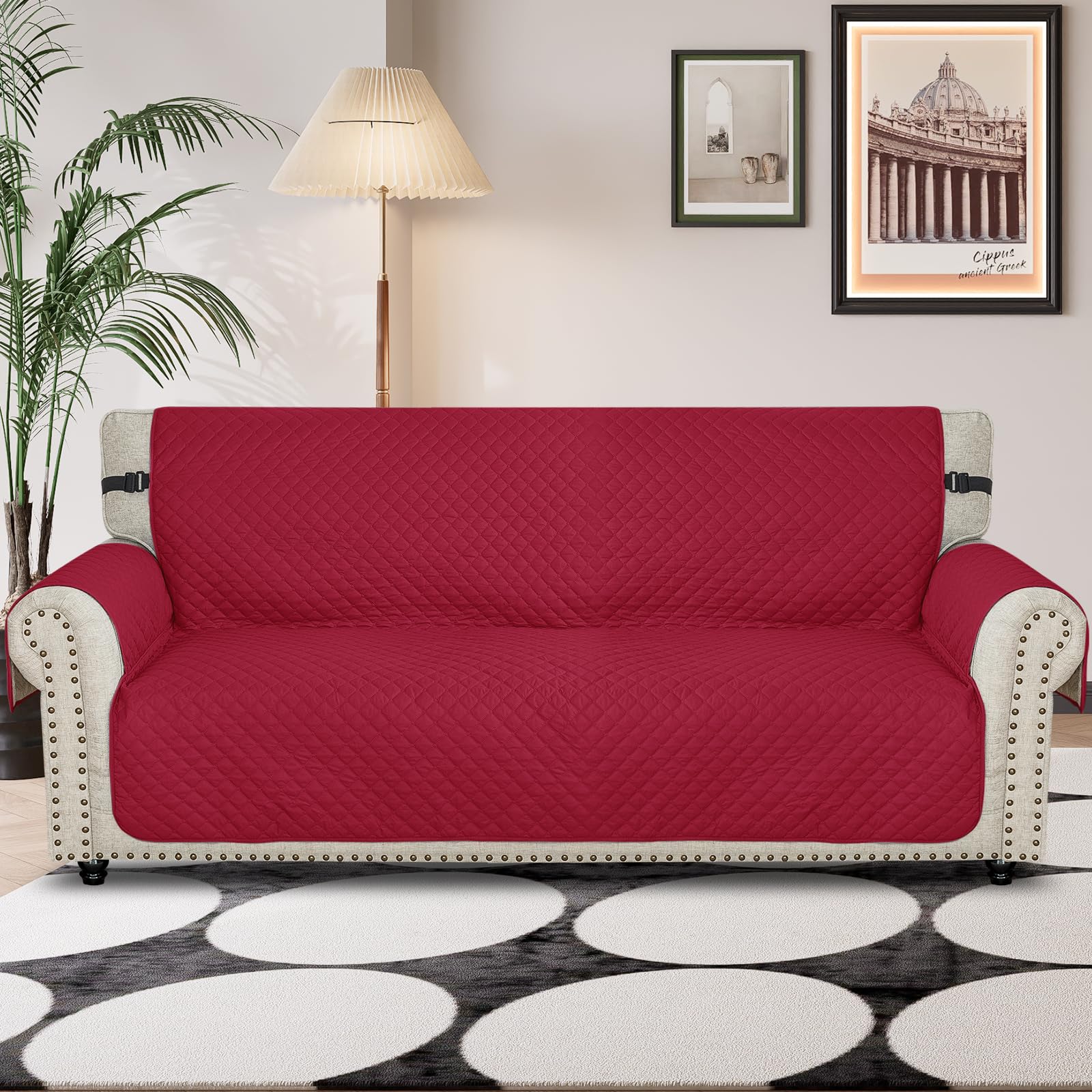 Ystyle Funda Cubre Sofa 3 Plazas - Impermeable Fundas Sofa Verano, Protector Sofa para Gatos Arañazo y Perros Mascotas, Fundas para Sofa Antideslizante Antimanchas Lavable, Burdeos