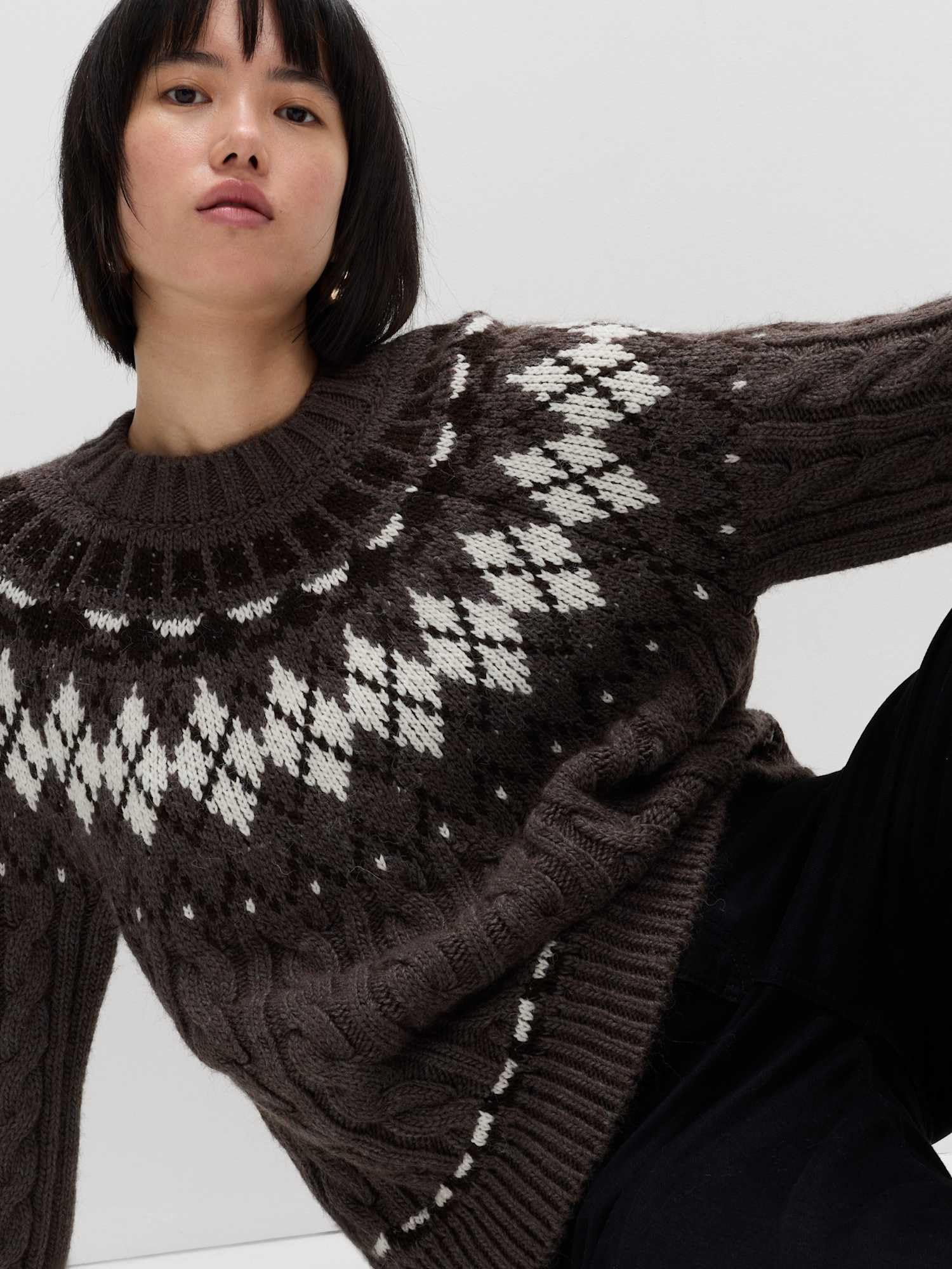 Marks & Spencer Jersey de Punto de Ochos de Cuello Redondo con Diseño Fair Isle para Mujer, Ajuste Normal