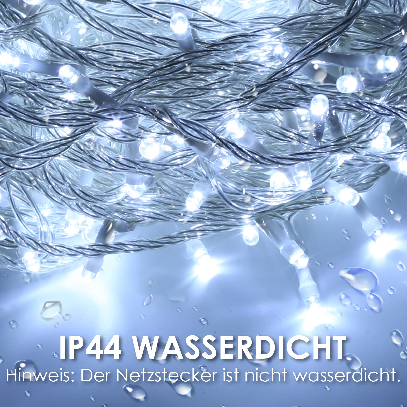 Sonnewelt Catena luminosa a LED, 100 m, 400 LED, luce bianca fredda, impermeabile, alimentata con spina, 8 modalità, funzione di memoria, decorazione per interni ed esterni