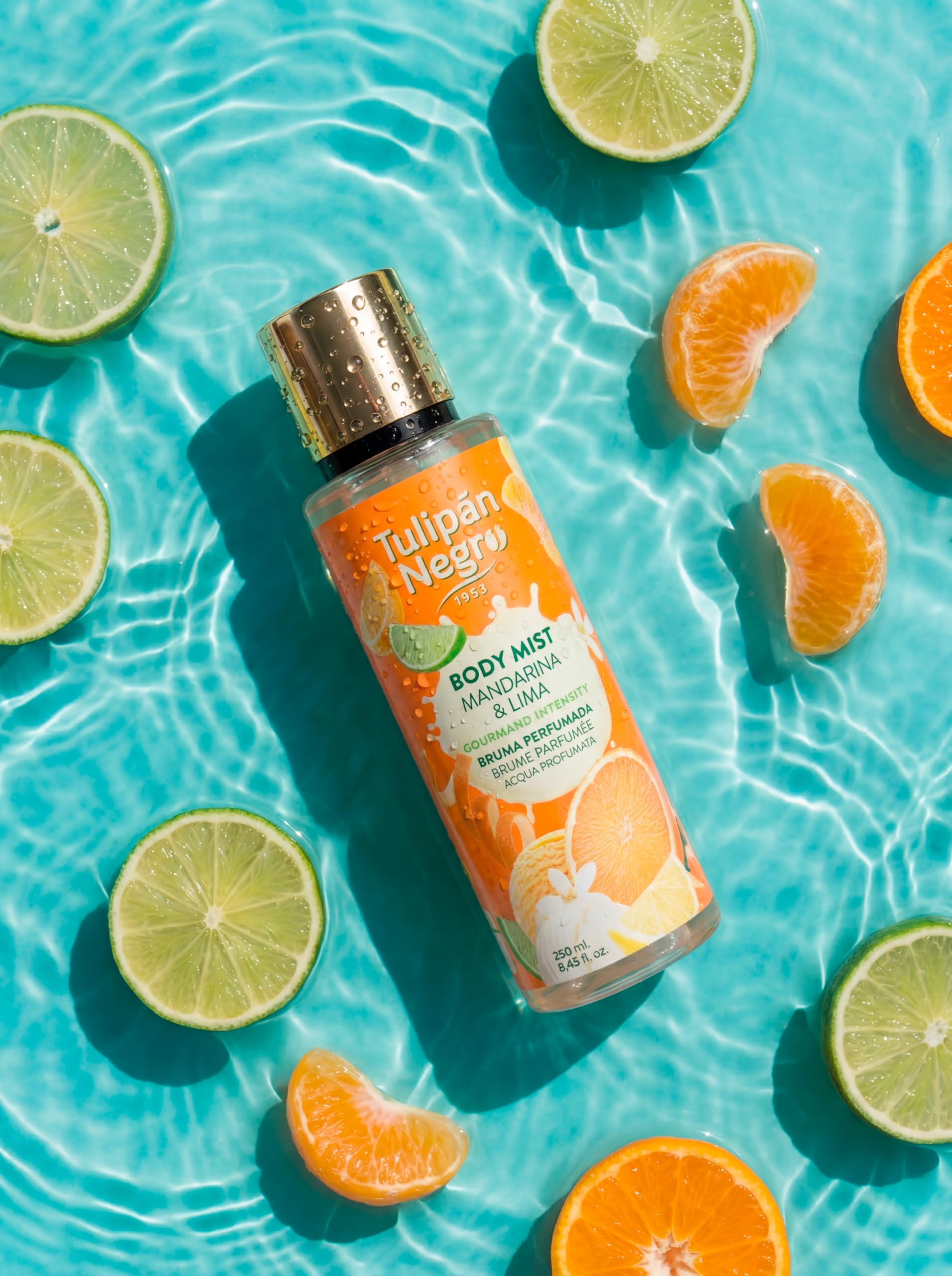 Tulipán Negro - Body Mist Mandarina & Lima, Bruma Corporal con Fragancia Cítrica y Tropical, Aroma Refrescante y Delicioso para Uso Diario, 250 ml