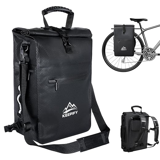 3-in-1 Bicycle Bag, 25 L Waterproof Backpack with Computer Compartment – Suitable for Rear Bicycle Pannier Bag and Sports Bag & Shoulder Bag