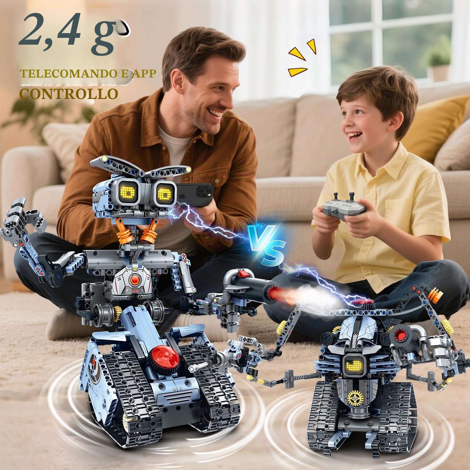 Set di costruzione robot con occhi LED intercambiabili - 5 in 1 telecomando e app controllata robotica Building Block RC Model Kit giocattoli regalo per bambini ragazzi ragazze età 8+