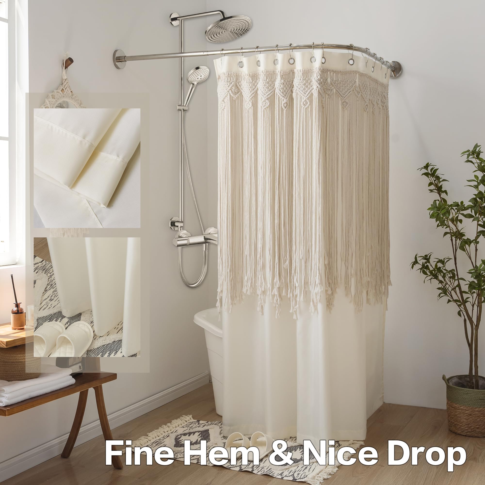 NECSOLE Duschvorhang Boho-Stil – 183x183 Cm, Wasserabweisend, Mit 12 Haken, Beige Pflanzenmuster