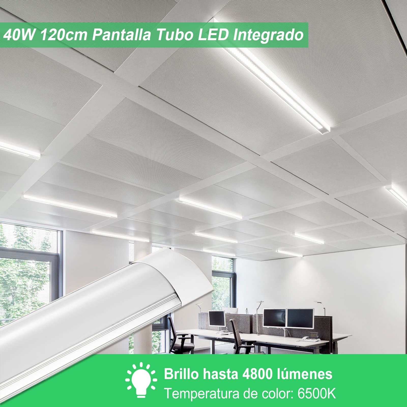 Sararoom Lampara LED de Techo 115 cm, Pantalla LED Tubo Integrado 40W 4800LM Fluorescente Led Garaje, Blanco Frio 6000K Barra LED, Ángulo de haz de 130° Regleta Luminaria Para Cocina,Banco de Trabajo