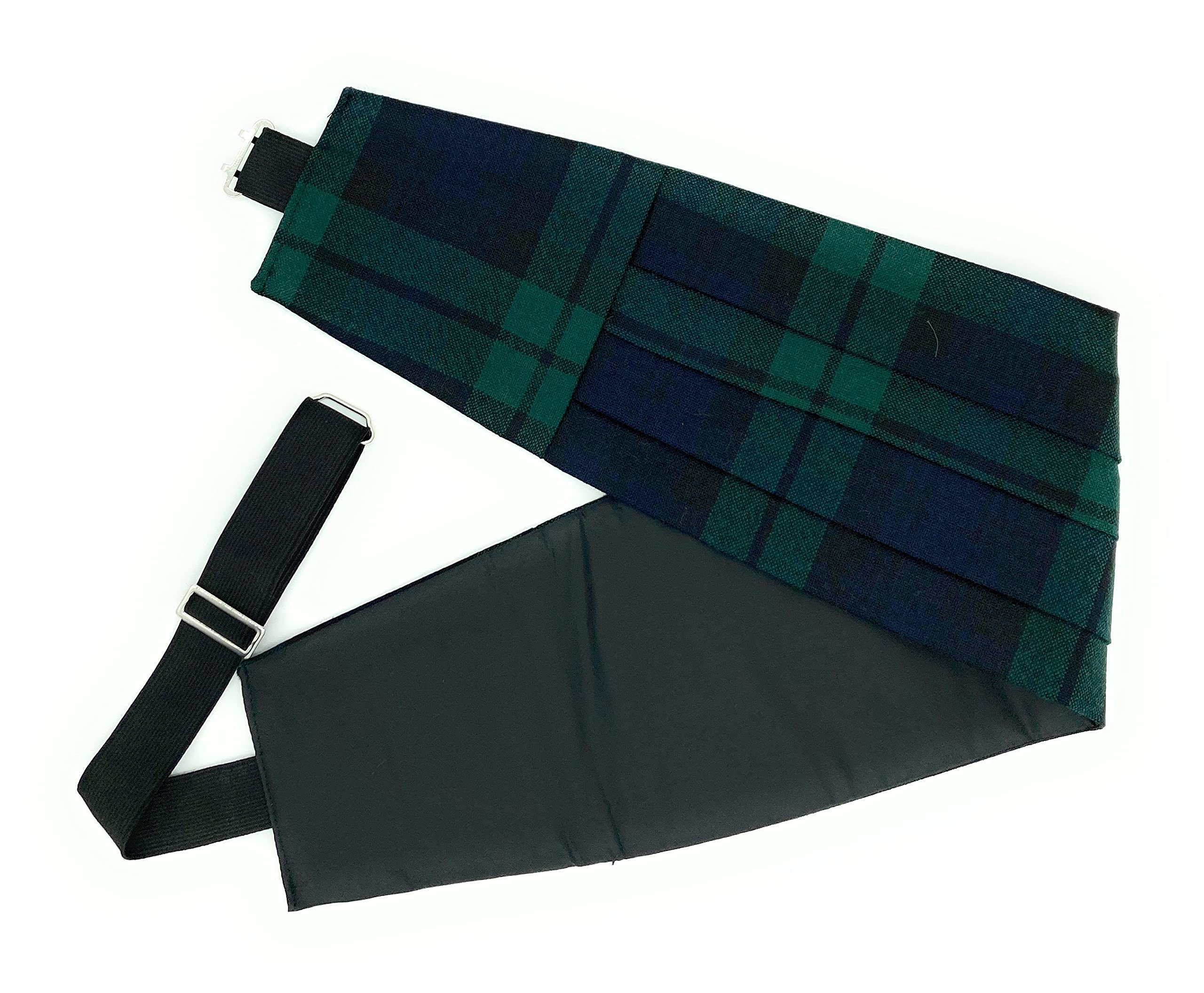 Highland Tweed Men's Black Gents Pure Wool Watch Tartan Cummerbund - Made In Scotland