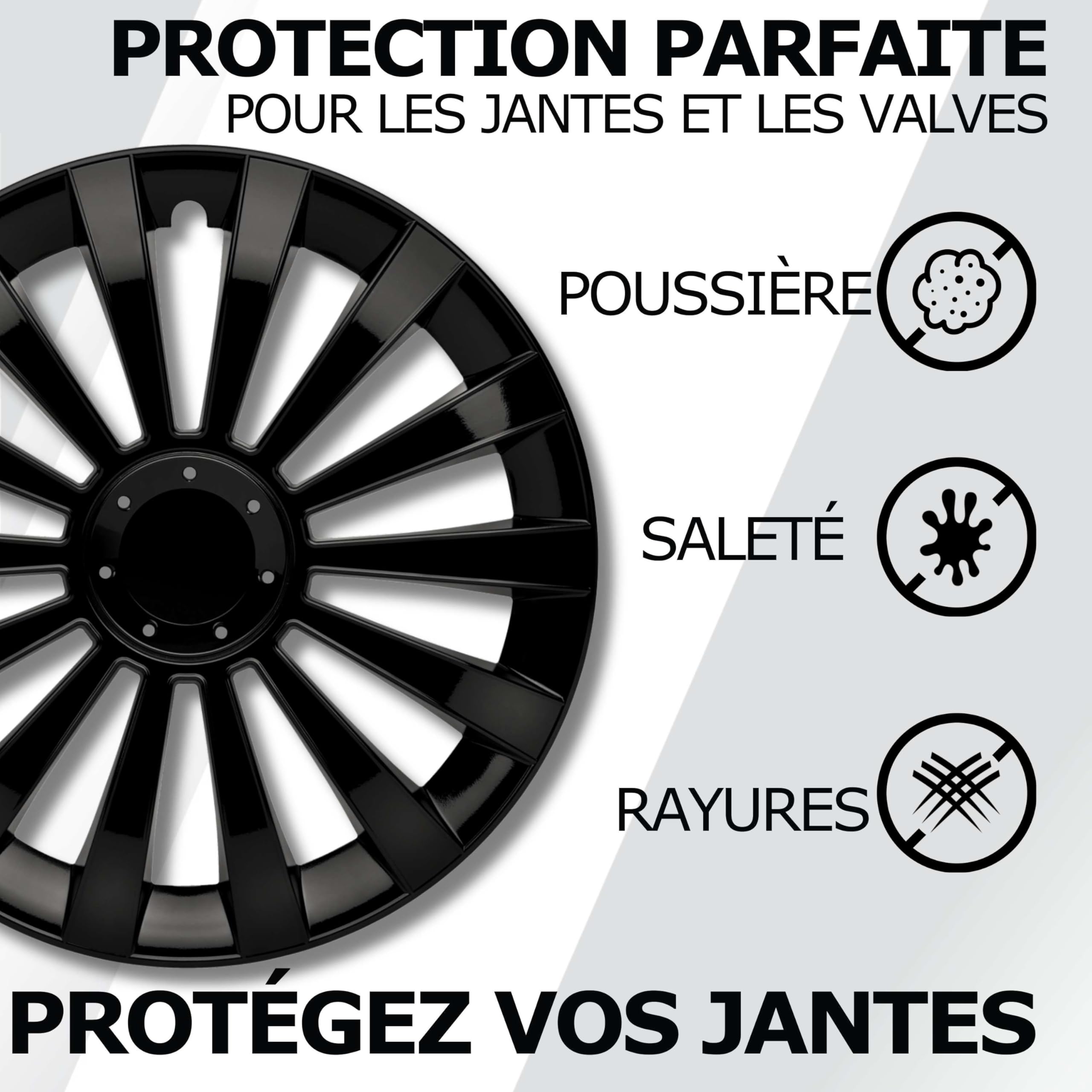 Kuglo Meridi 4 enjoliveurs 16 Pouces Noir pour Jantes Acier
