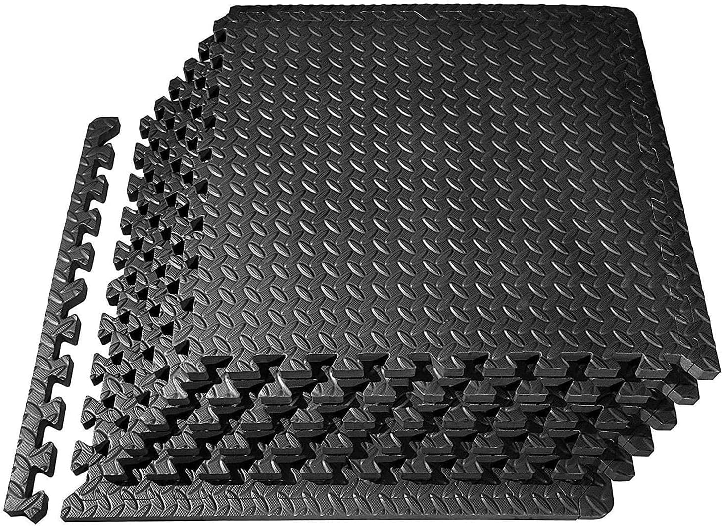 12 Pack Interlocking EVA Foam Exercise Mats – 0.4″ Thick Puzzle Floor Tiles for Gym, Home, Playroom, Protective Workout Pads, 23.6″ x 23.6″, Black