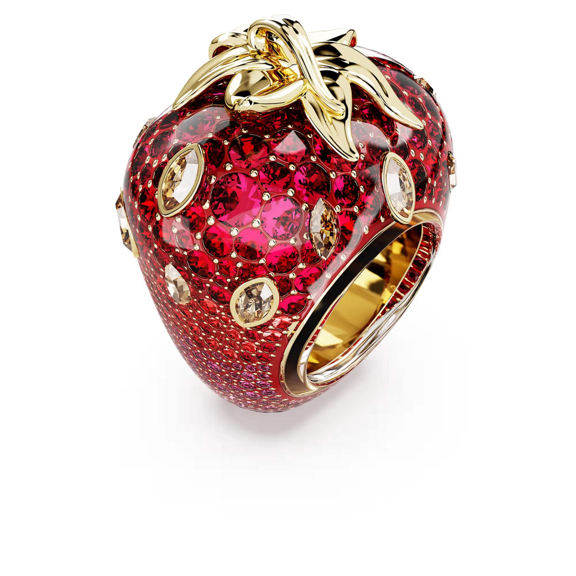 Swarovski Idyllia Ring, gemischter Schnitt, Erdbeere, Rot, vergoldet, Größe 58