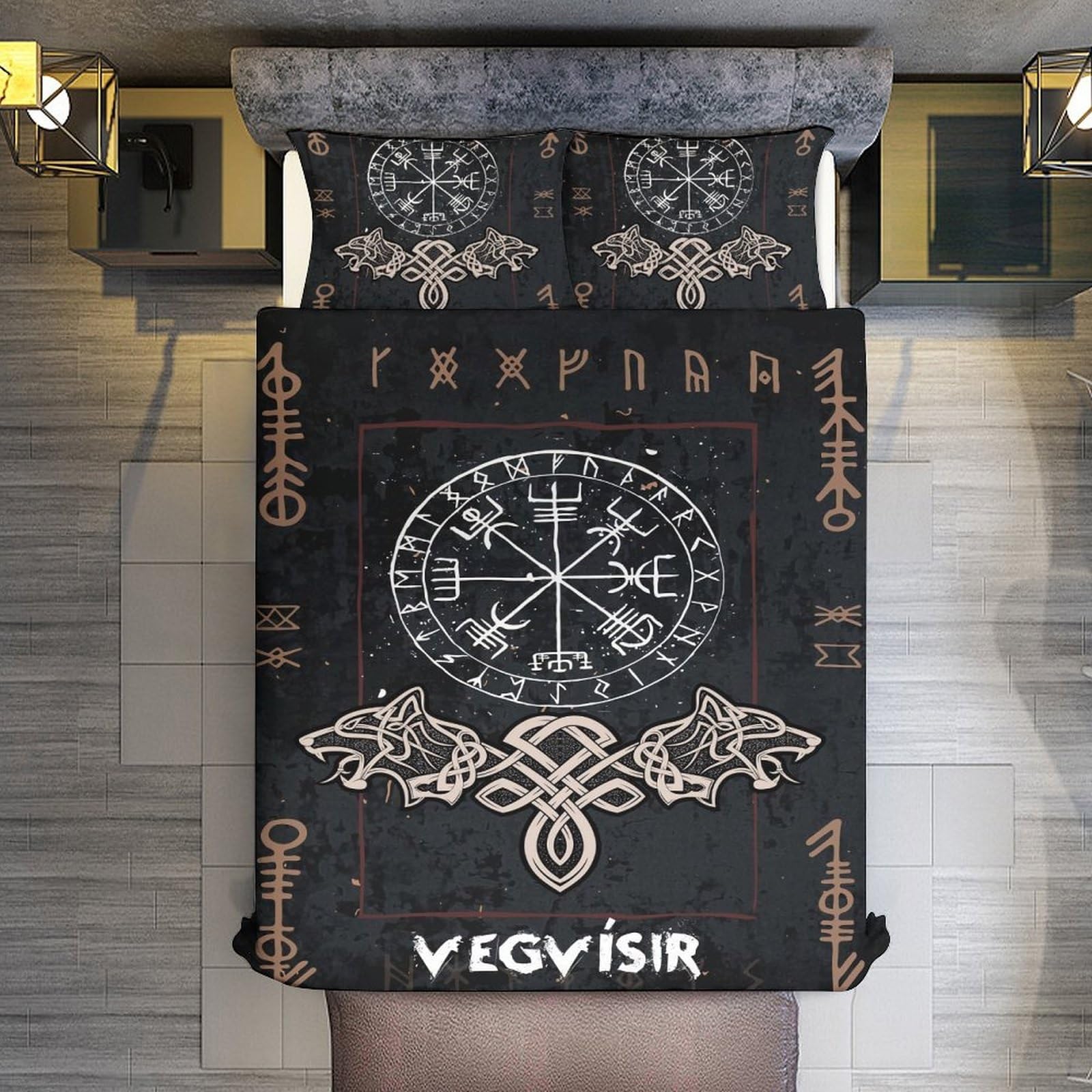LDZDGD Viking Duvet Cover Queen, Norse Totem Symbols Pattern Quilt Cover, Farmhouse Rustic Bedding Comforter Sets (Color : Valkyrie, Size : 229 x 229CM): 229 x 229CM Viking Compass