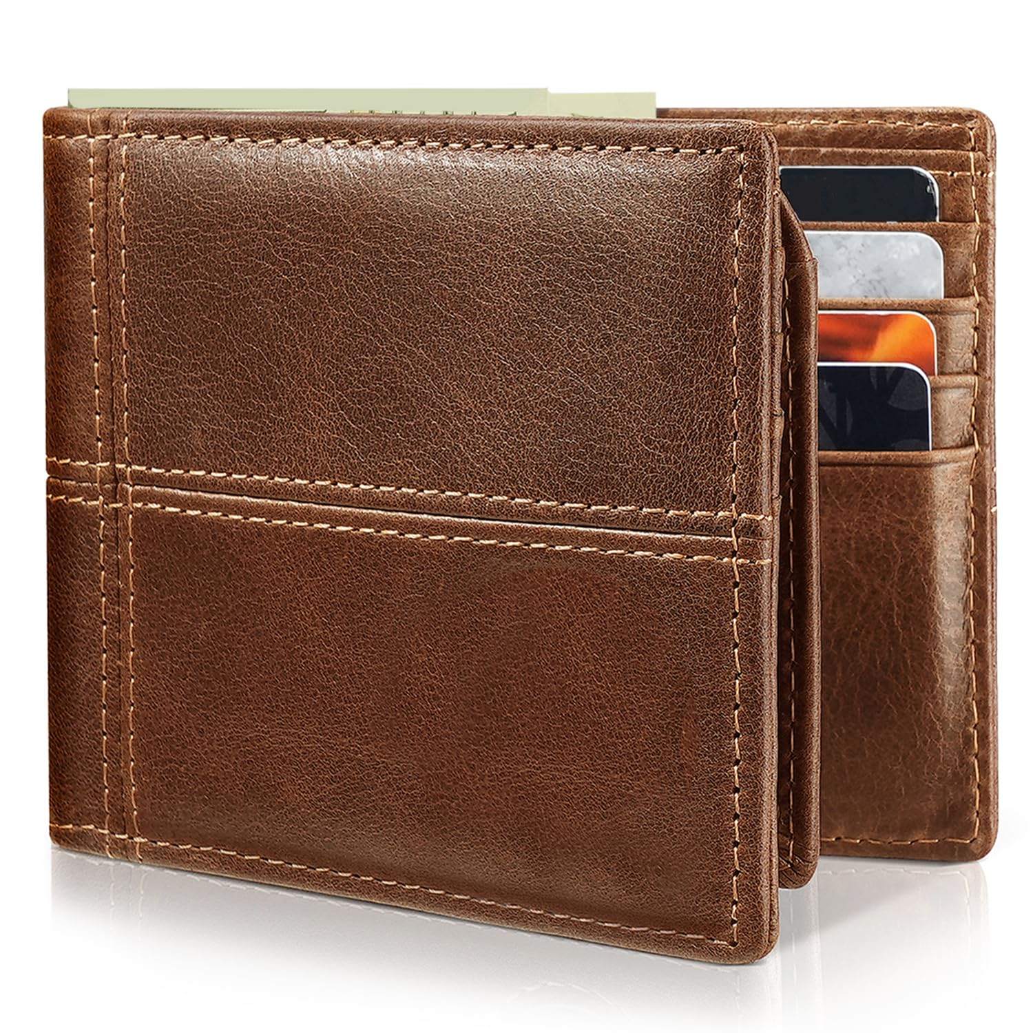 Artpaxy Mens Wallet Bifold Genuine Leather RFID Blocking Wallet for Men with 2 ID Windows 12 Card Holders 2 cash pockets 1 Gift Box