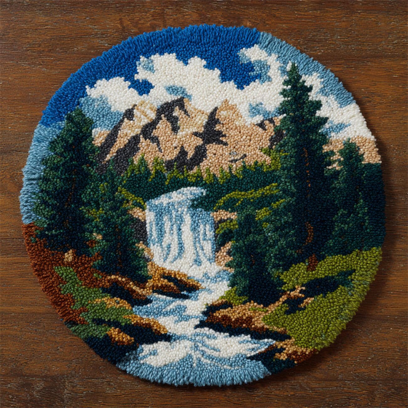 Kitquiver Latch Hook Rug Kits Mountains，Forests and Rivers 100x100cm
