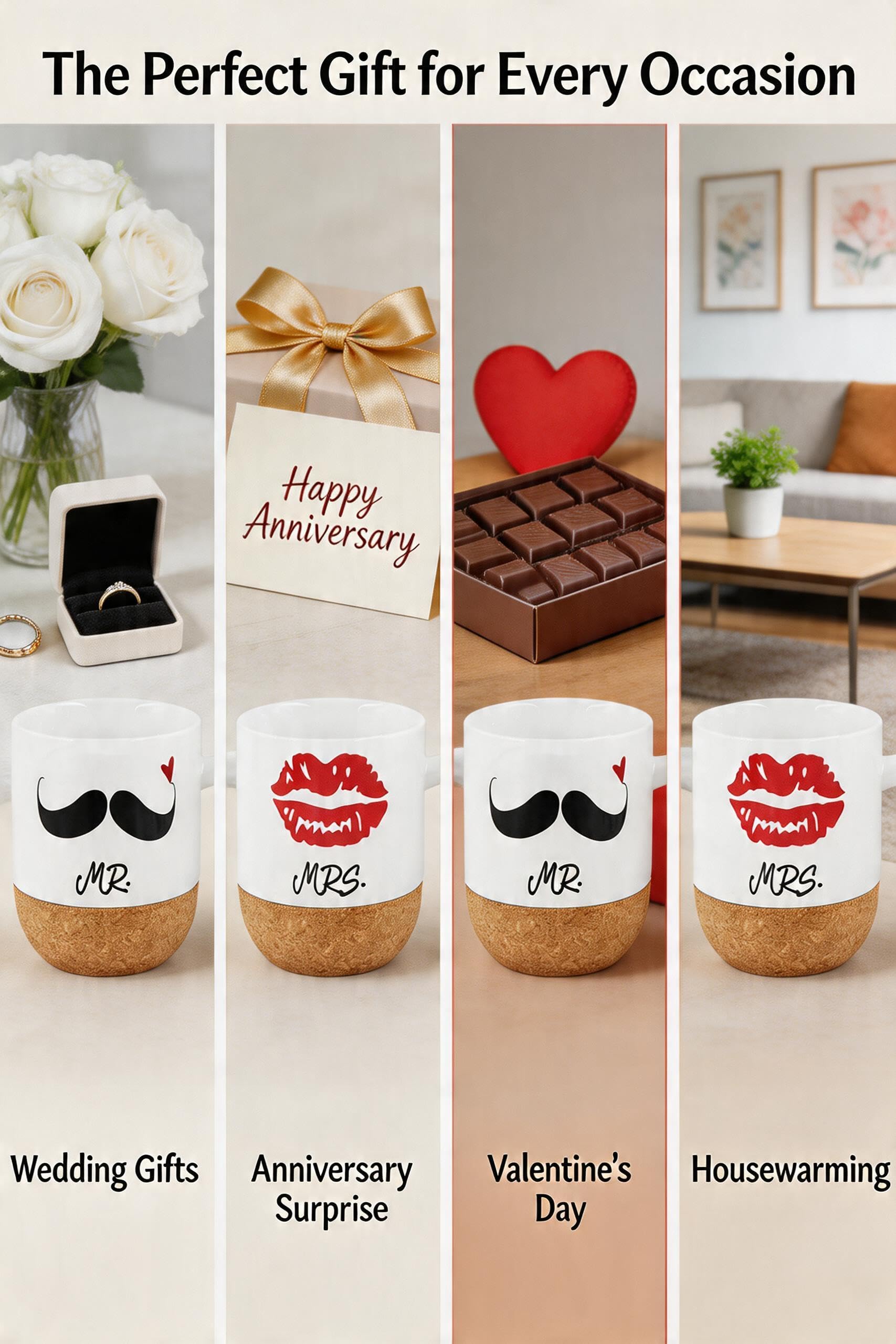 Love-KANKEI MR und MRS Kaffee Glühwein Tassen Sets Hochzeitsgeschenk für Paare 300ml, Partnertassen Korkboden Design Keramik, Geschenk für Pärchen Brautpaar Ehepaar Valentinstag Weihnachten
