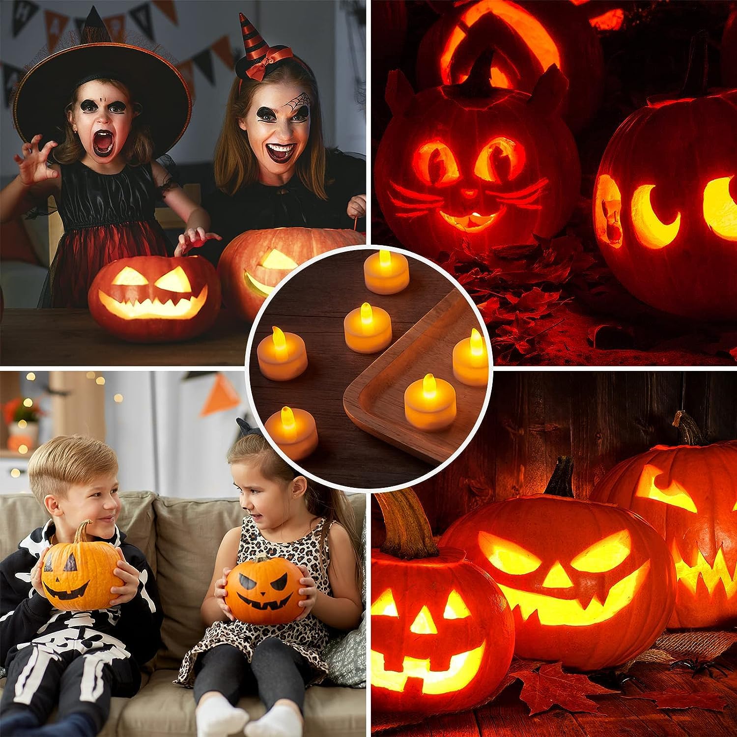 Halloween Kit Sculpture Citrouille, 11Pcs Kit Citrouille Halloween, Outils De Sculpture De Citrouille DIY En Acier Inoxydable Avec 6 LED Bougie Et 10 Pochoirs Pour Halloween Decoration