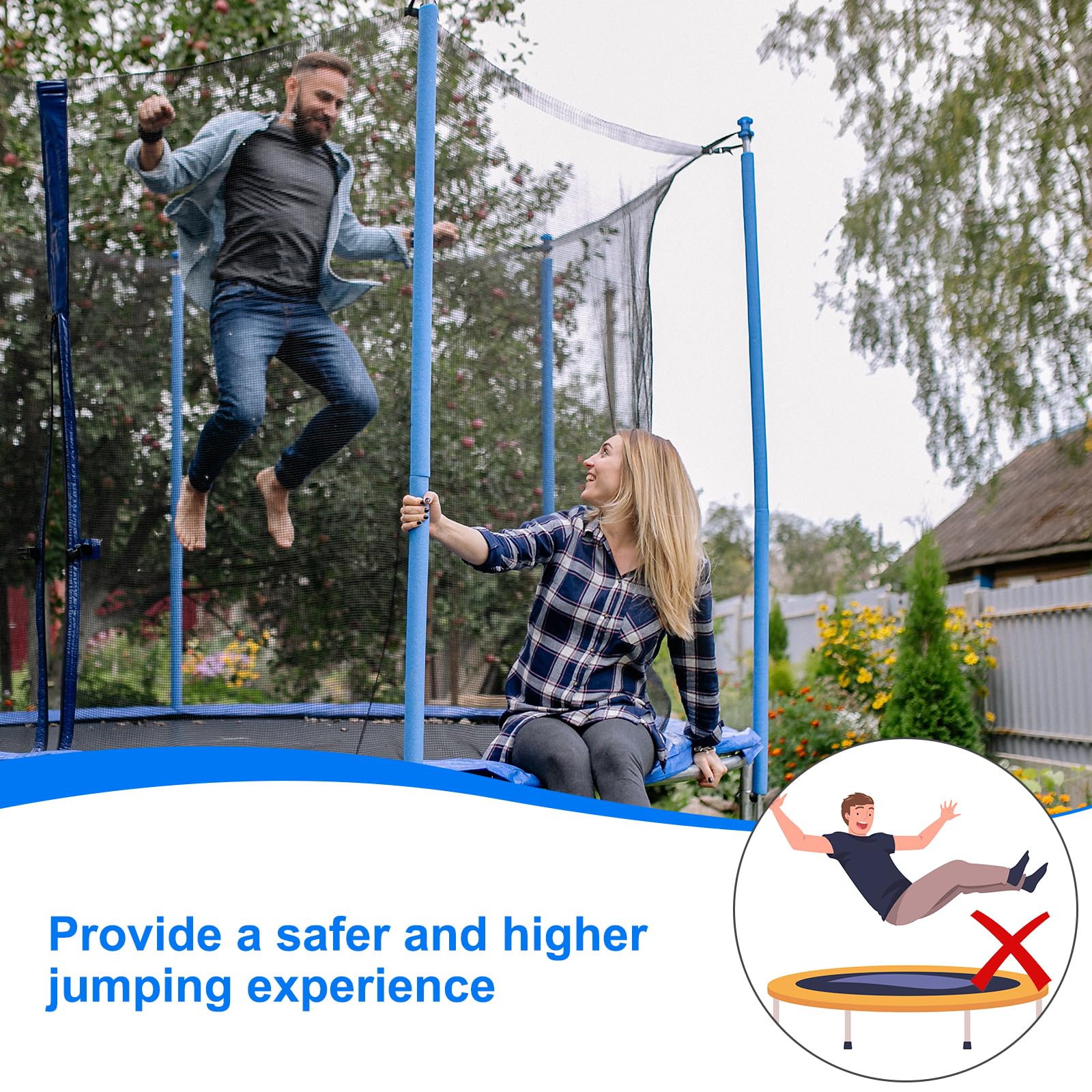 lasuroa 4,27m Trampolinnetz-Ersatz für Rahmen mit 6 Geraden Stangen, Trampolin-Sicherheitsnetz mit Verstellbarem Riemen Doppeltem Reißverschluss und 13m Langem Seil