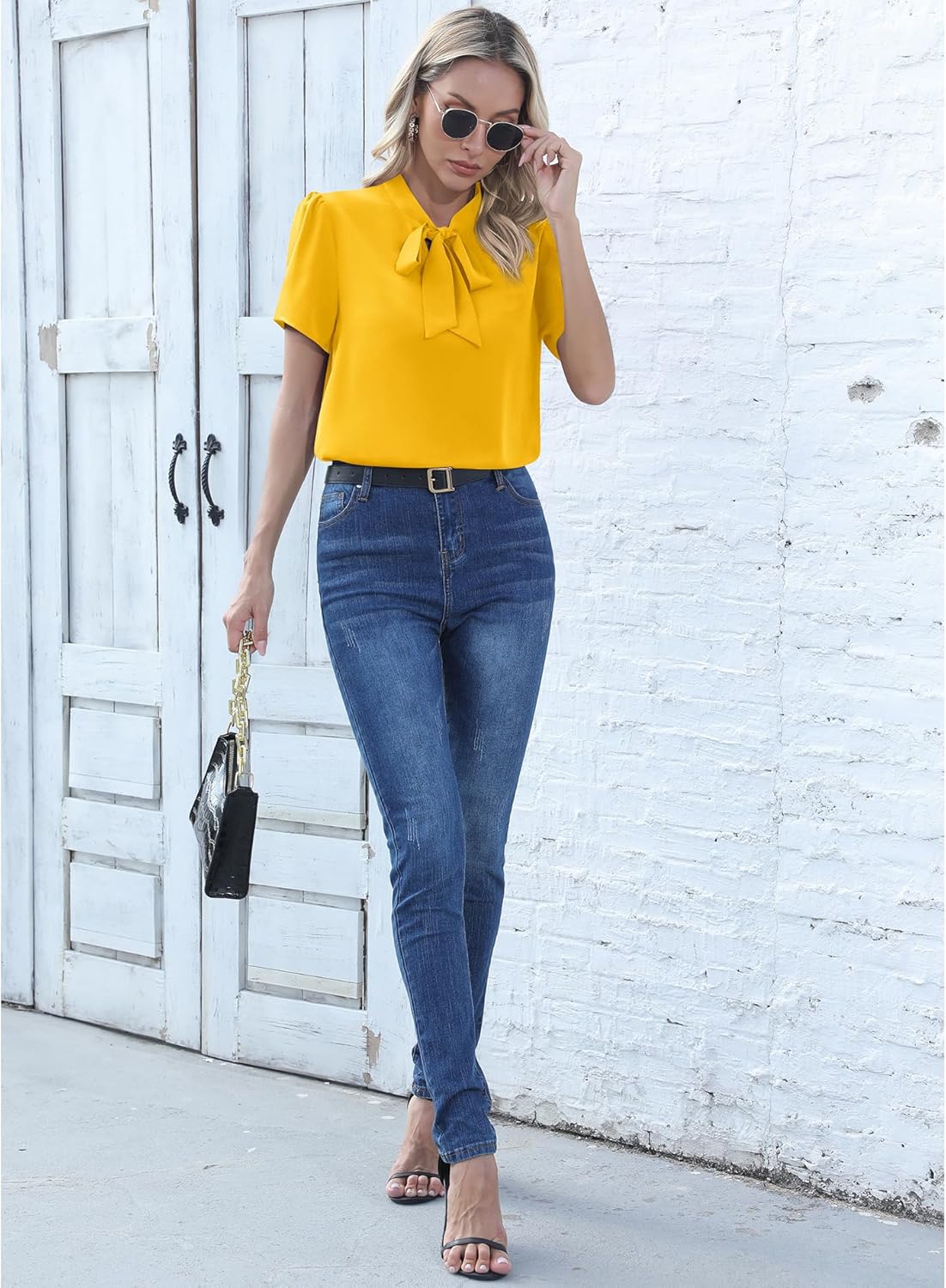 CZYINXIAN Womens Dressy Chiffon Blouse Business Work Casual Tie Neck Shirt Tops - Image 6