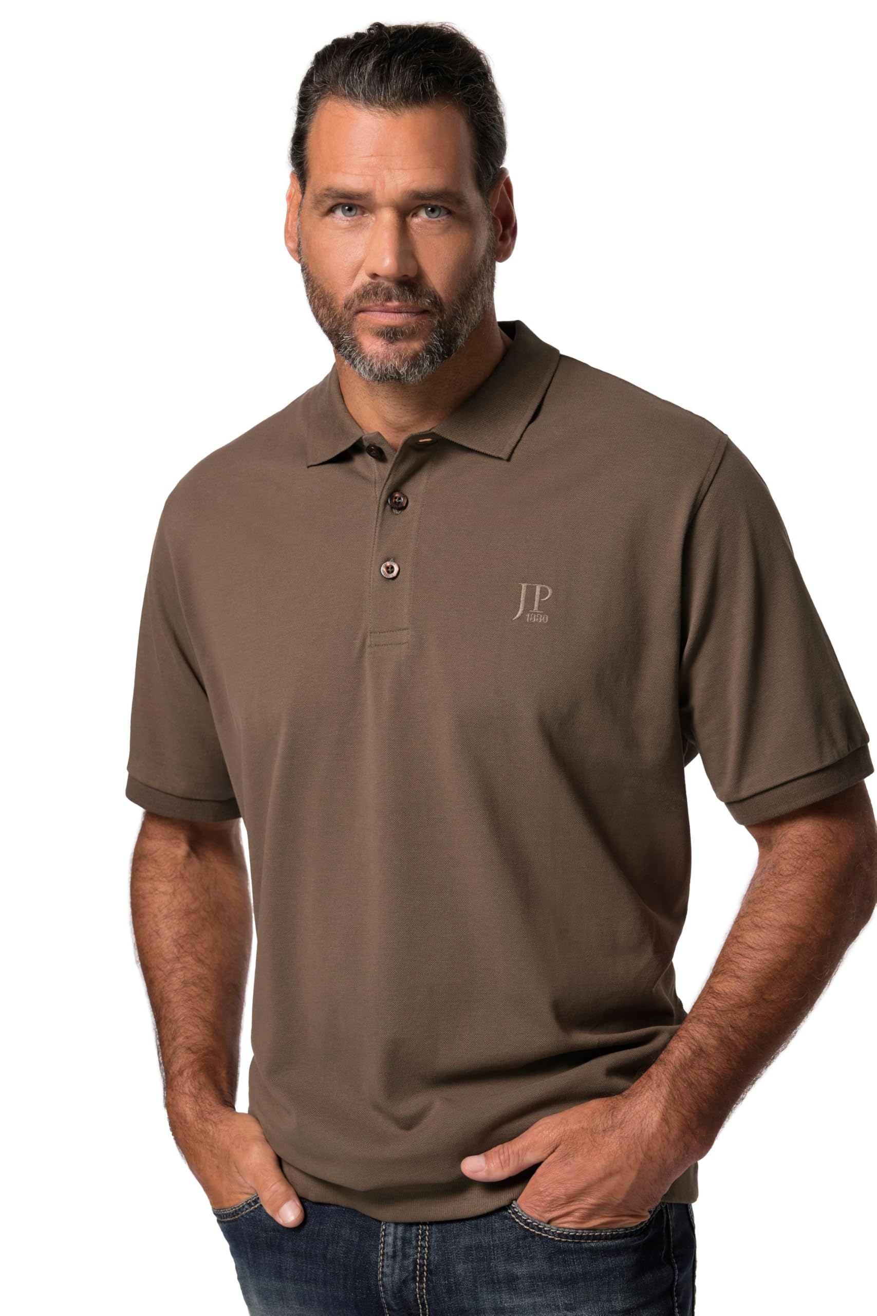 JP 1880, Men's Plus Size Polo Belly Fit, Brown, XXXXXXL