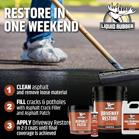 Liquid Rubber Driveway Restore - Asphalt Sealer & Crack Filler, 4 Gallon
