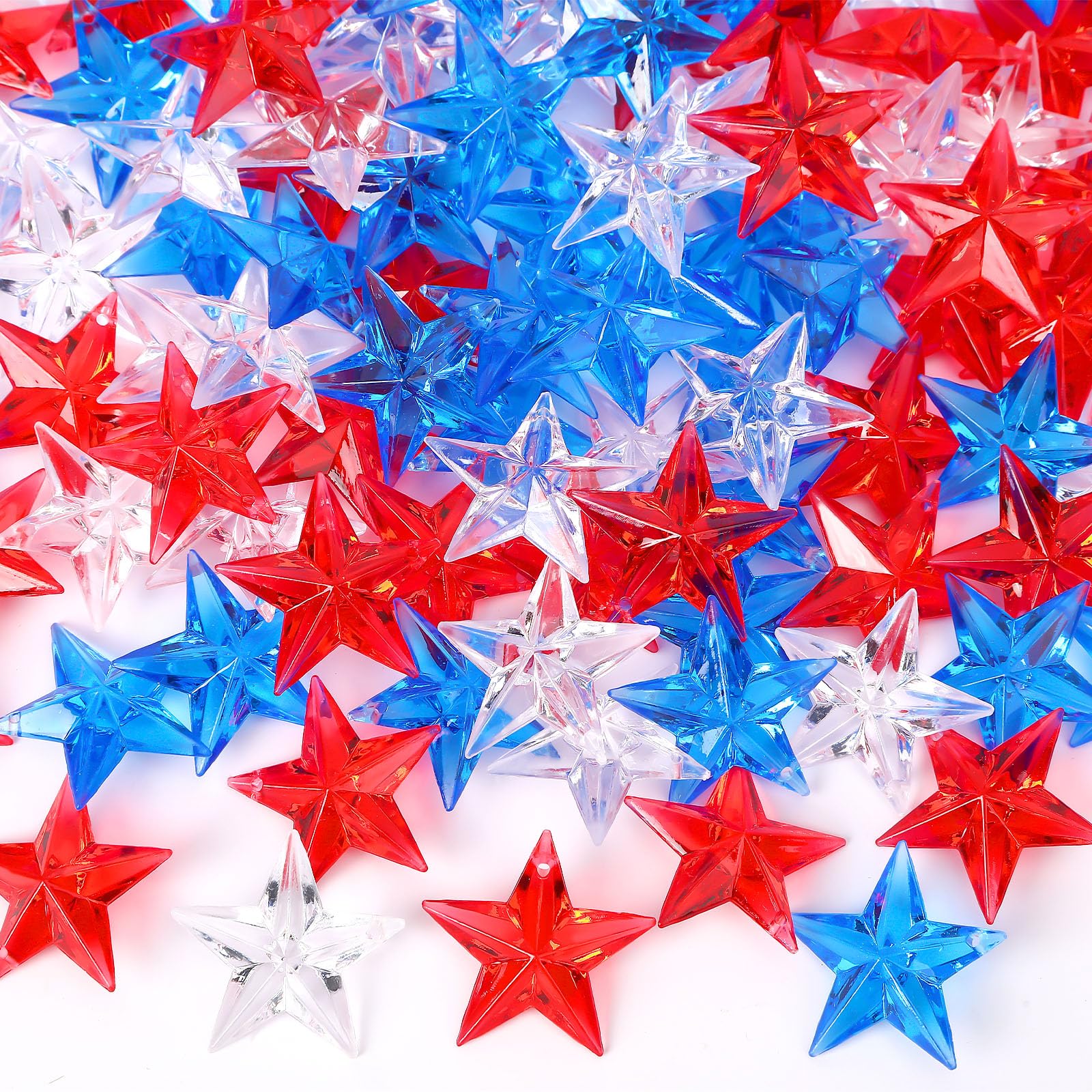 BOARDFEB 120Pcs Patriotic Acrylic Star Ornaments Vase Filler Translucent Crystals Gems Independence Day Memorial Day Veterans Day Table Scatters for